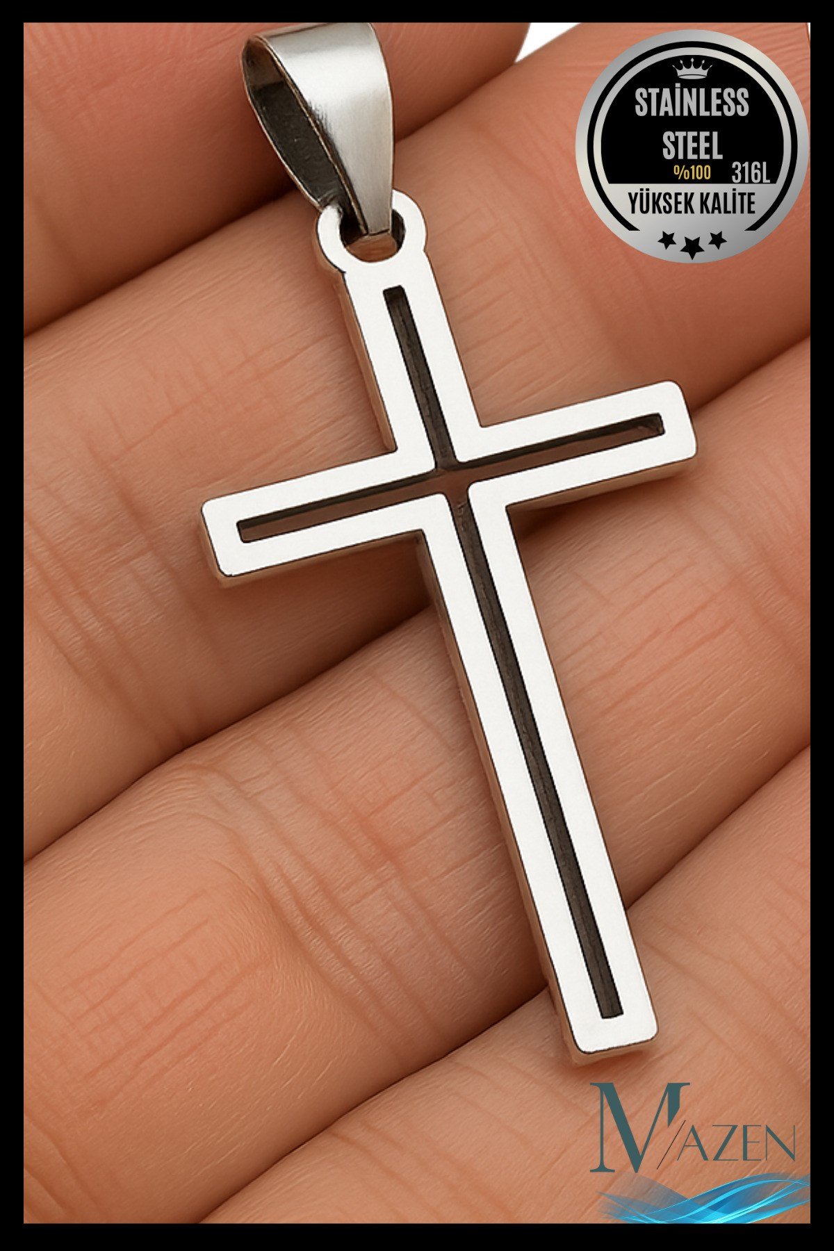 Çelik Haç Kolye Ucu | Paslanmaz Kararmaz Metal | Erkek Kadın Takı Aksesuar ( 4 cm )