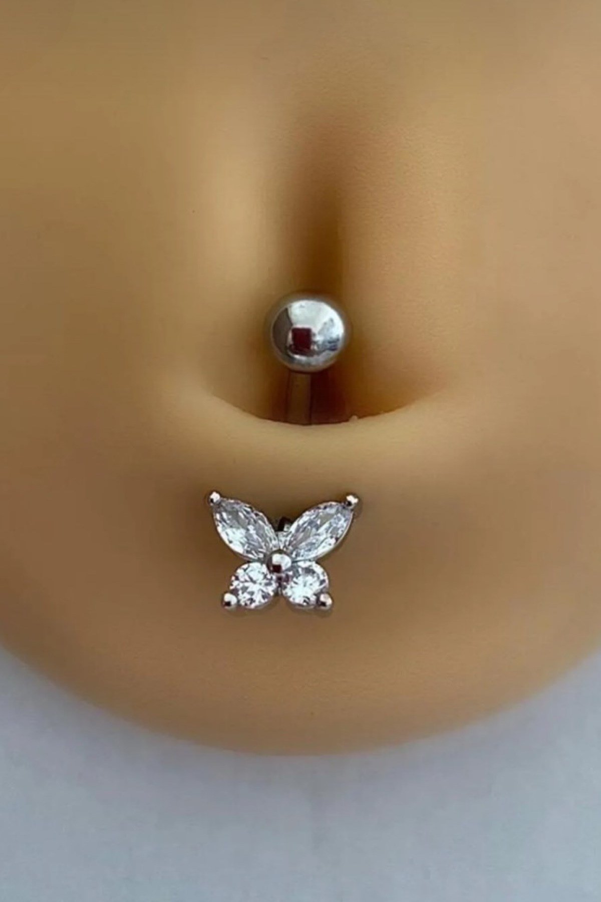 Cerrahi Çelik Küçük Kelebek Figürlü Göbek Piercingi Zirkon Taşlı