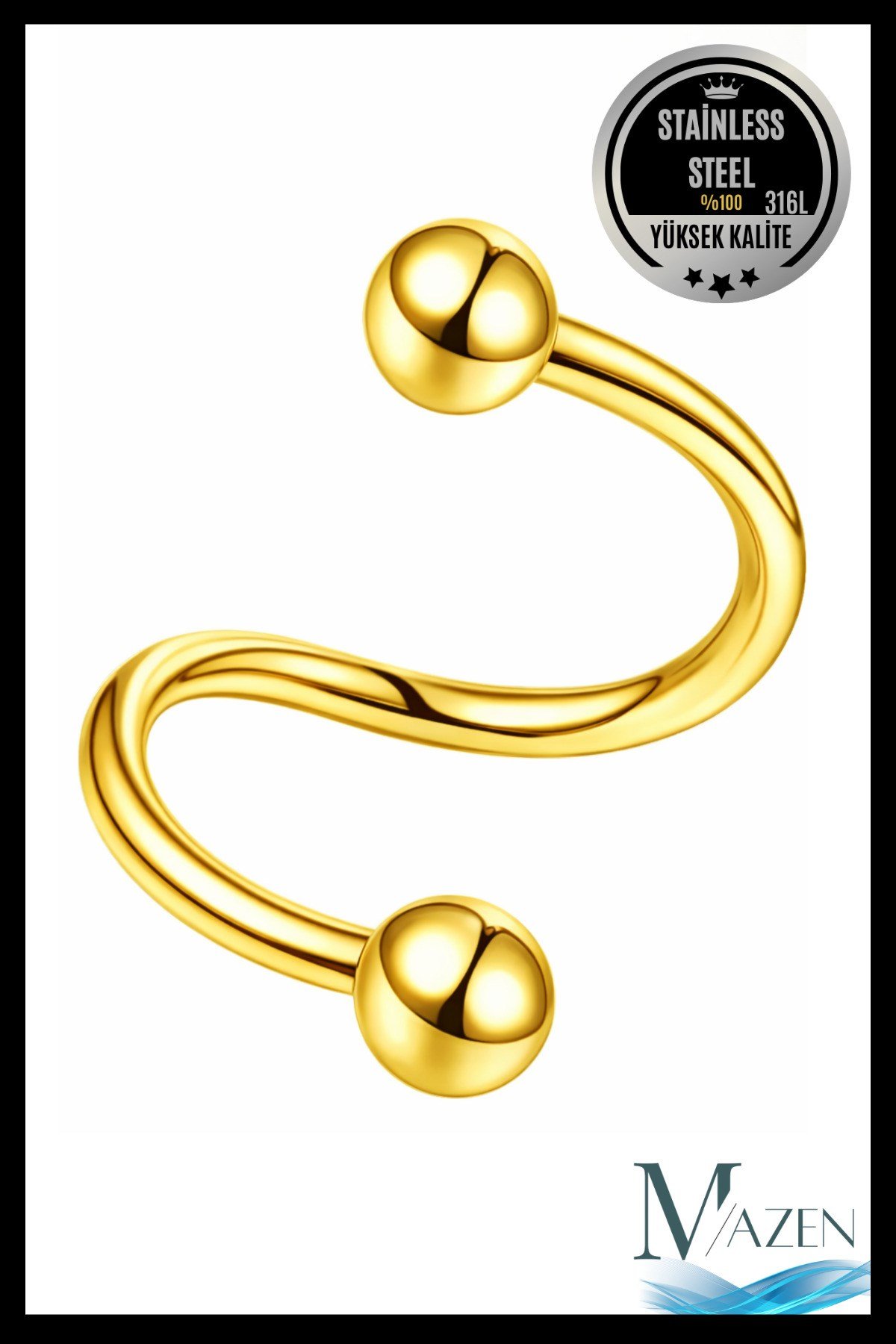 Cerrahi Çelik Spiral Burgulu Kıkırdak Dudak Piercing Gold Renk