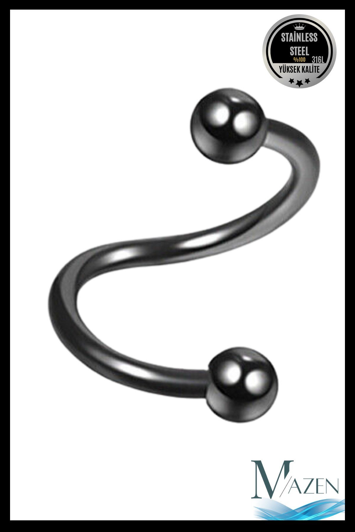 Cerrahi Çelik Spiral Burgulu Kıkırdak Dudak Piercing Siyah Renk