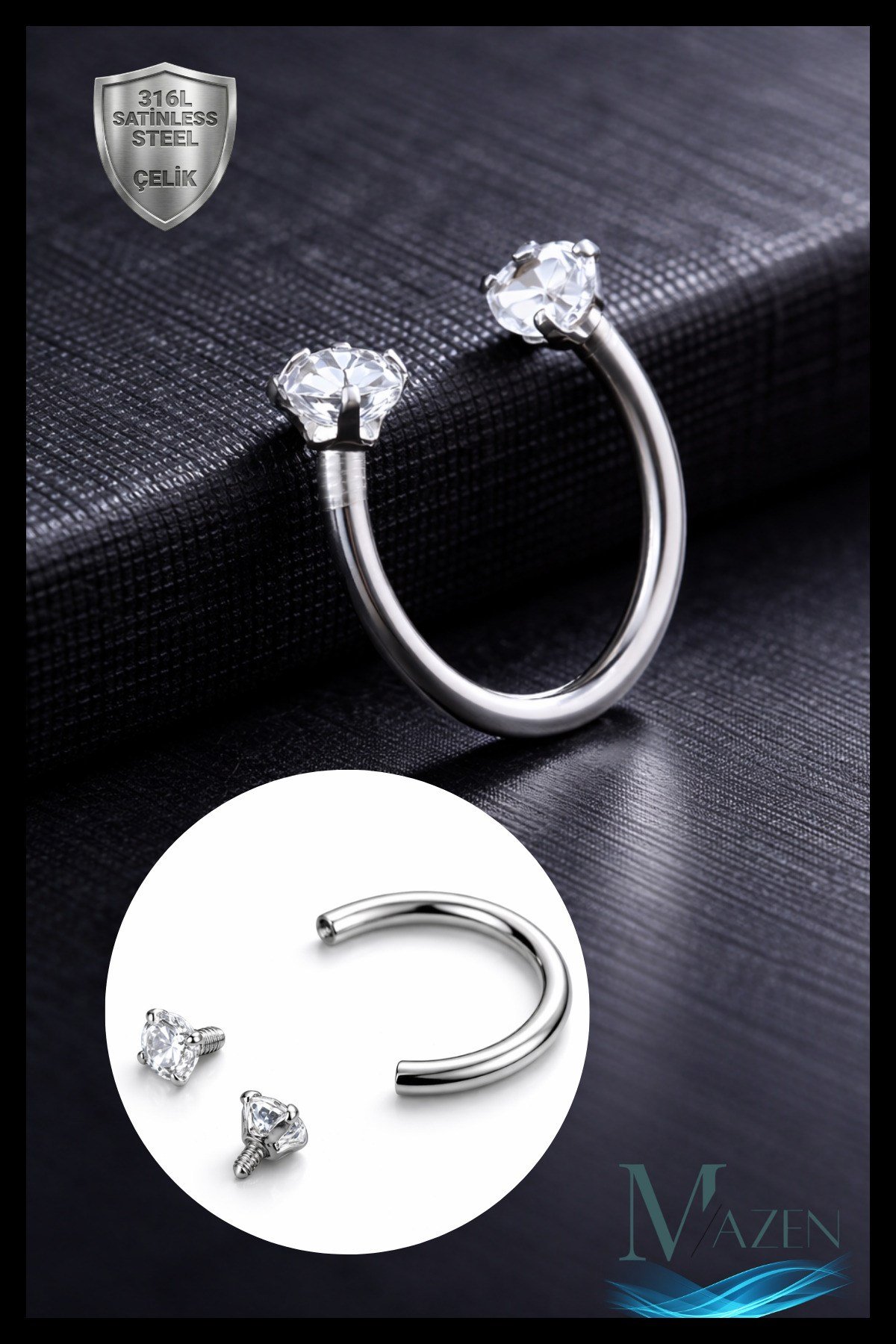 Cerrahi Çelik Taşlı Piercing Kıkırdak Septum Helix Tragus