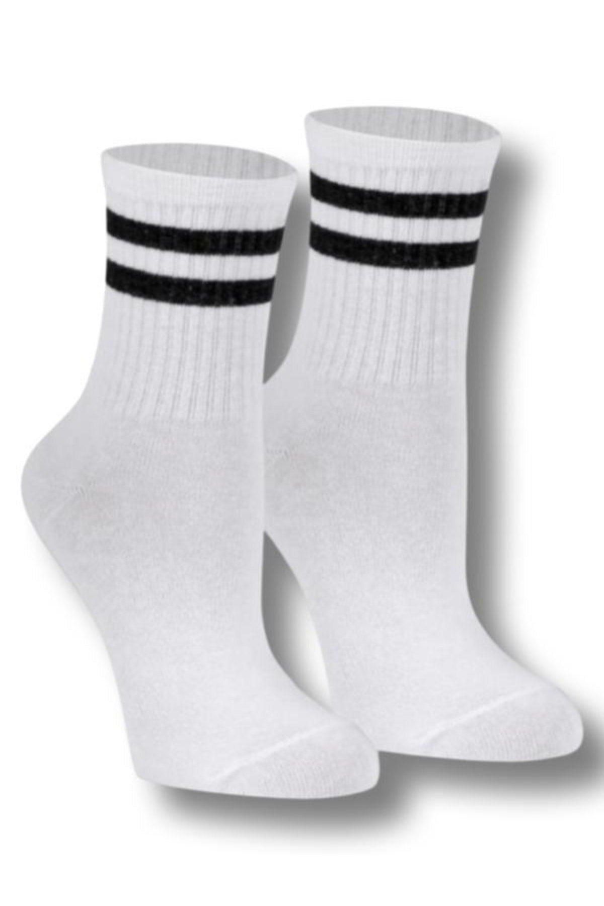 Çizgili Tenis Çorabı Unisex Beyaz