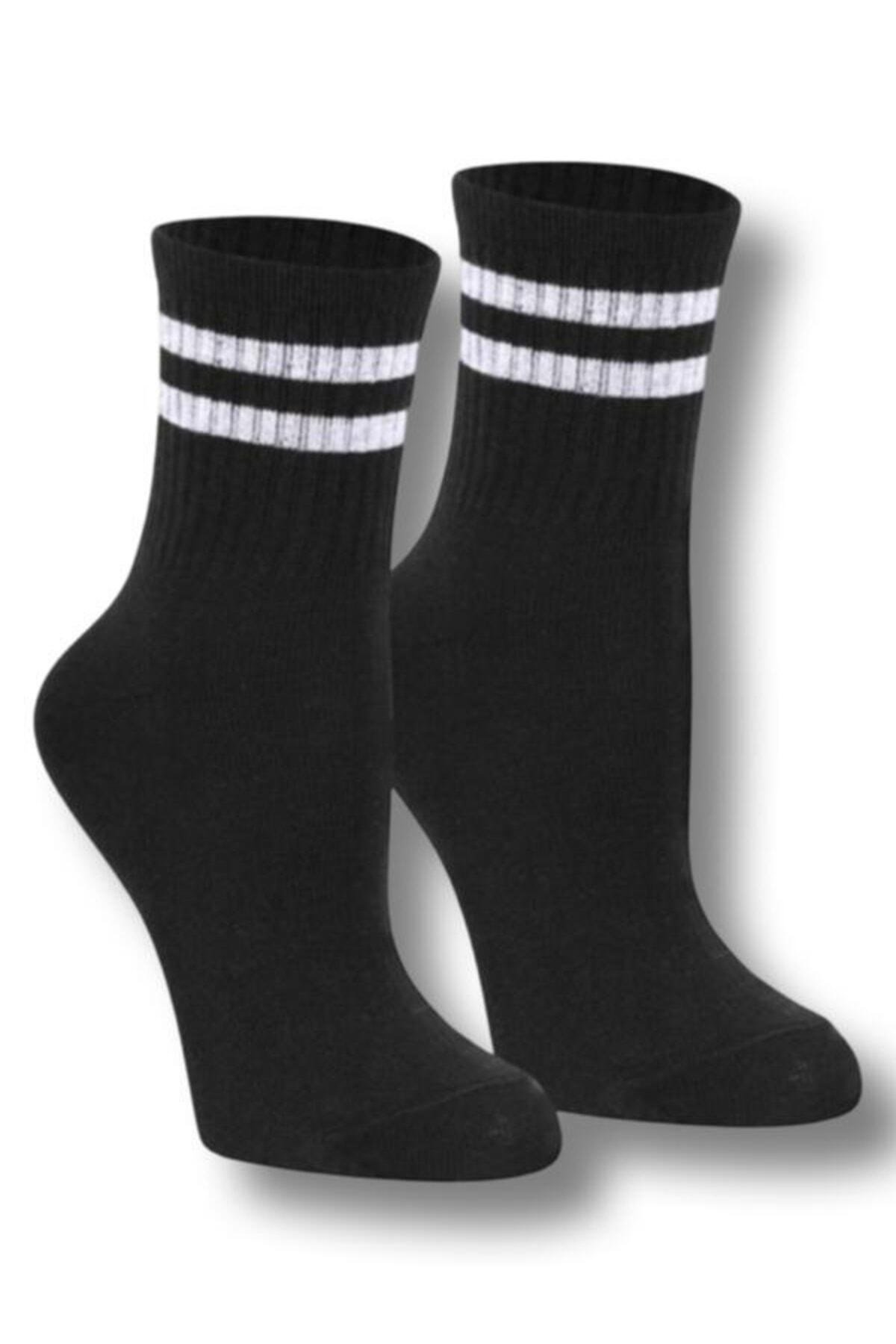 Çizgili Tenis Çorabı Unisex Siyah