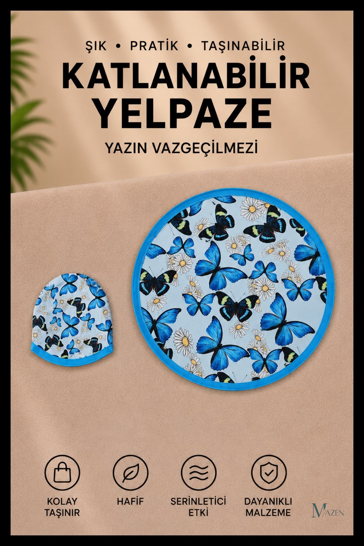 Desenli Katlanabilir Yuvarlak Yazlık Taşınabilir El Yelpazesi