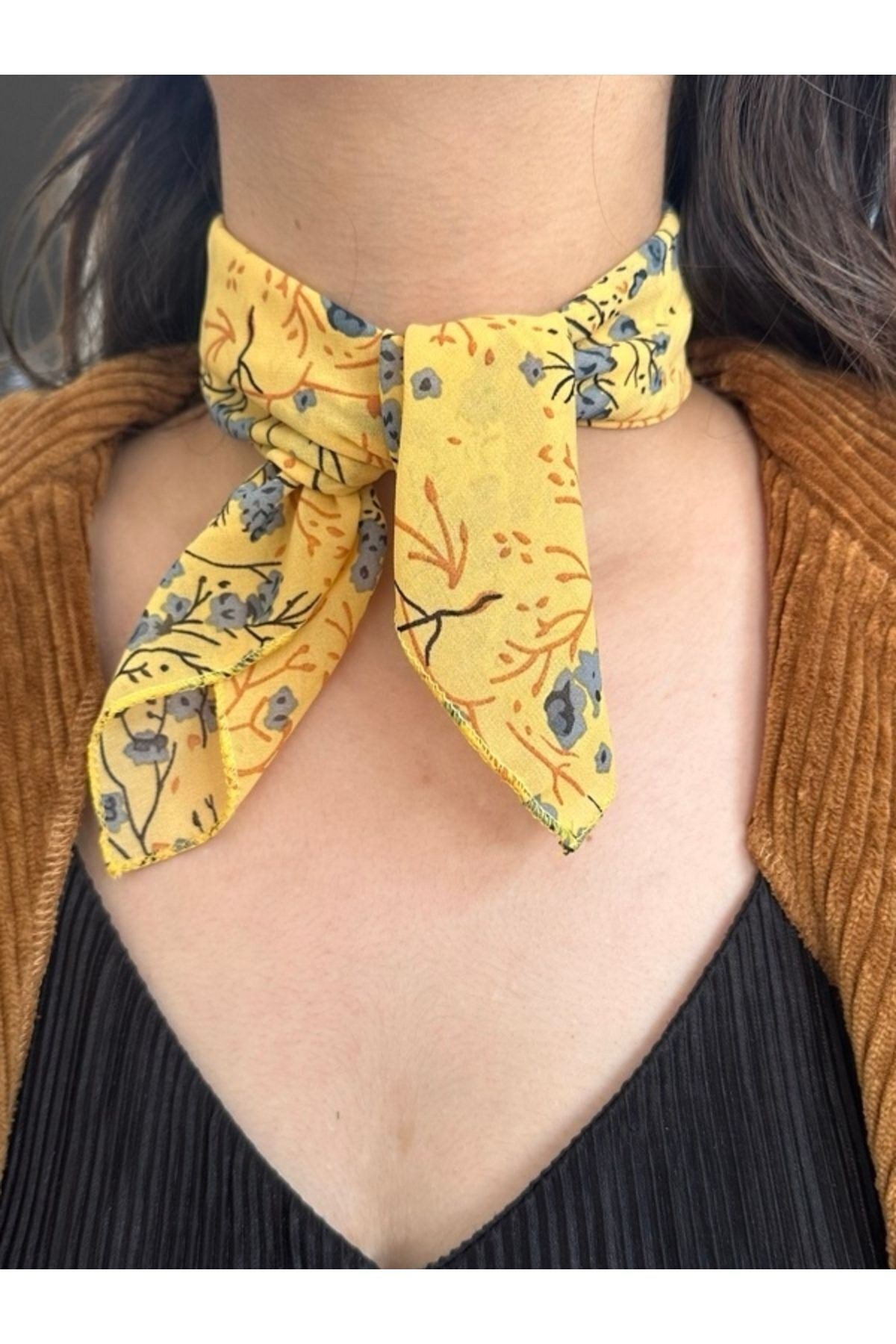 Desenli Şifon Fular 45x45 Saç, Çanta, Bilek, Boyun Aksesuarı