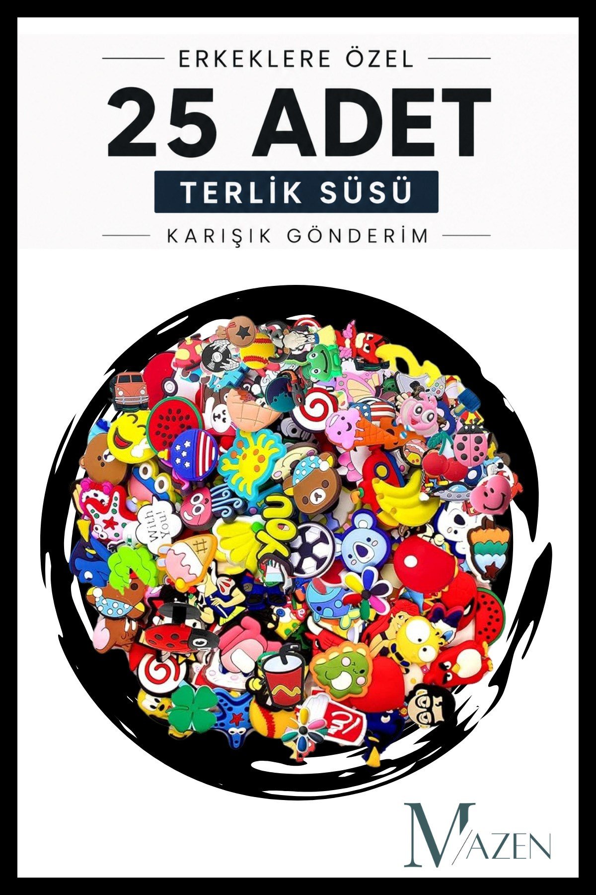 Erkeklere Hitap Eden 25’li Terlik Süsü Paketi – Renkli ve Eğlenceli Figürler