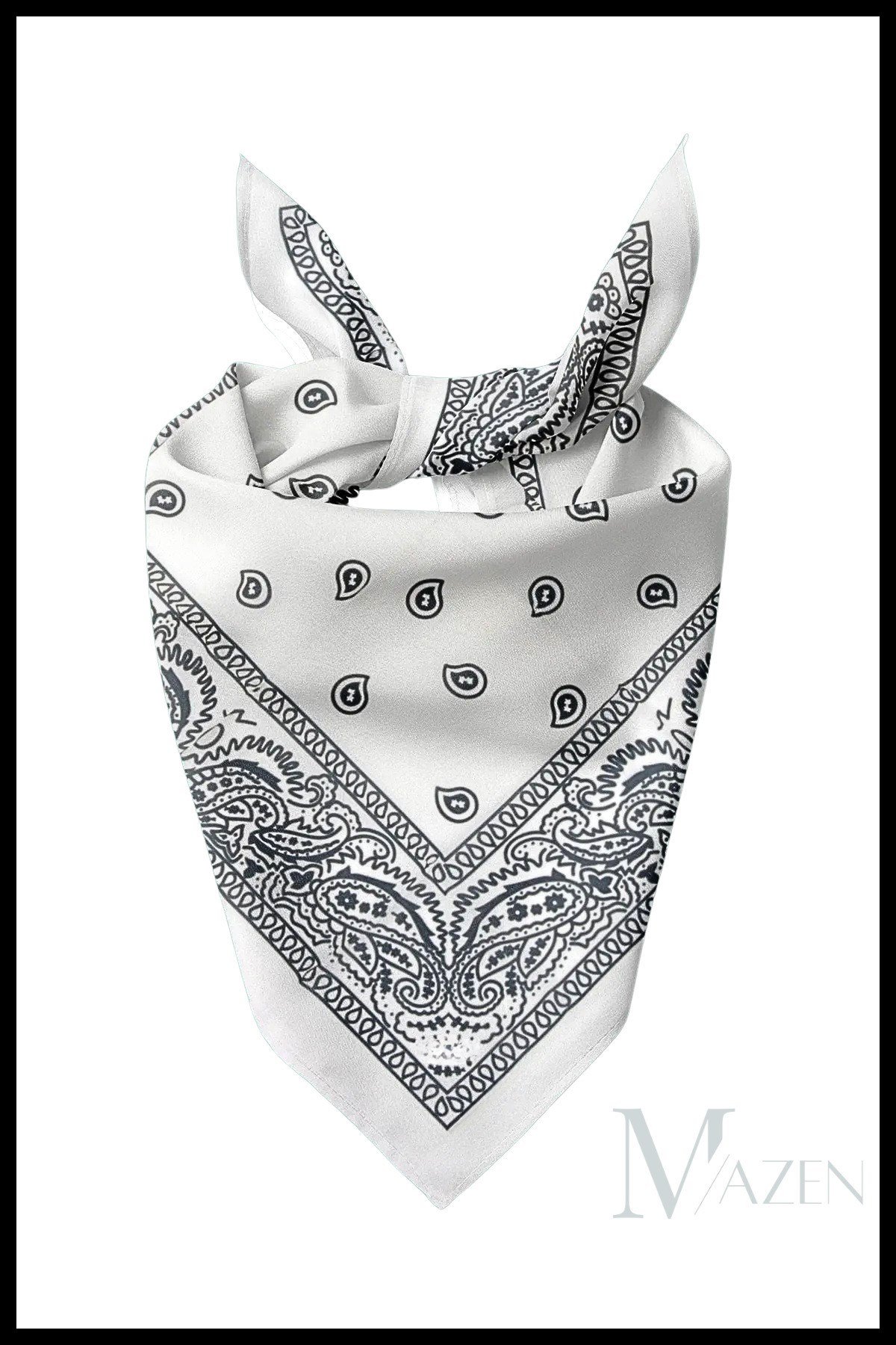 Etnik Desenli Çok Amaçlı Bandana Fular Beyaz Renk 50x50