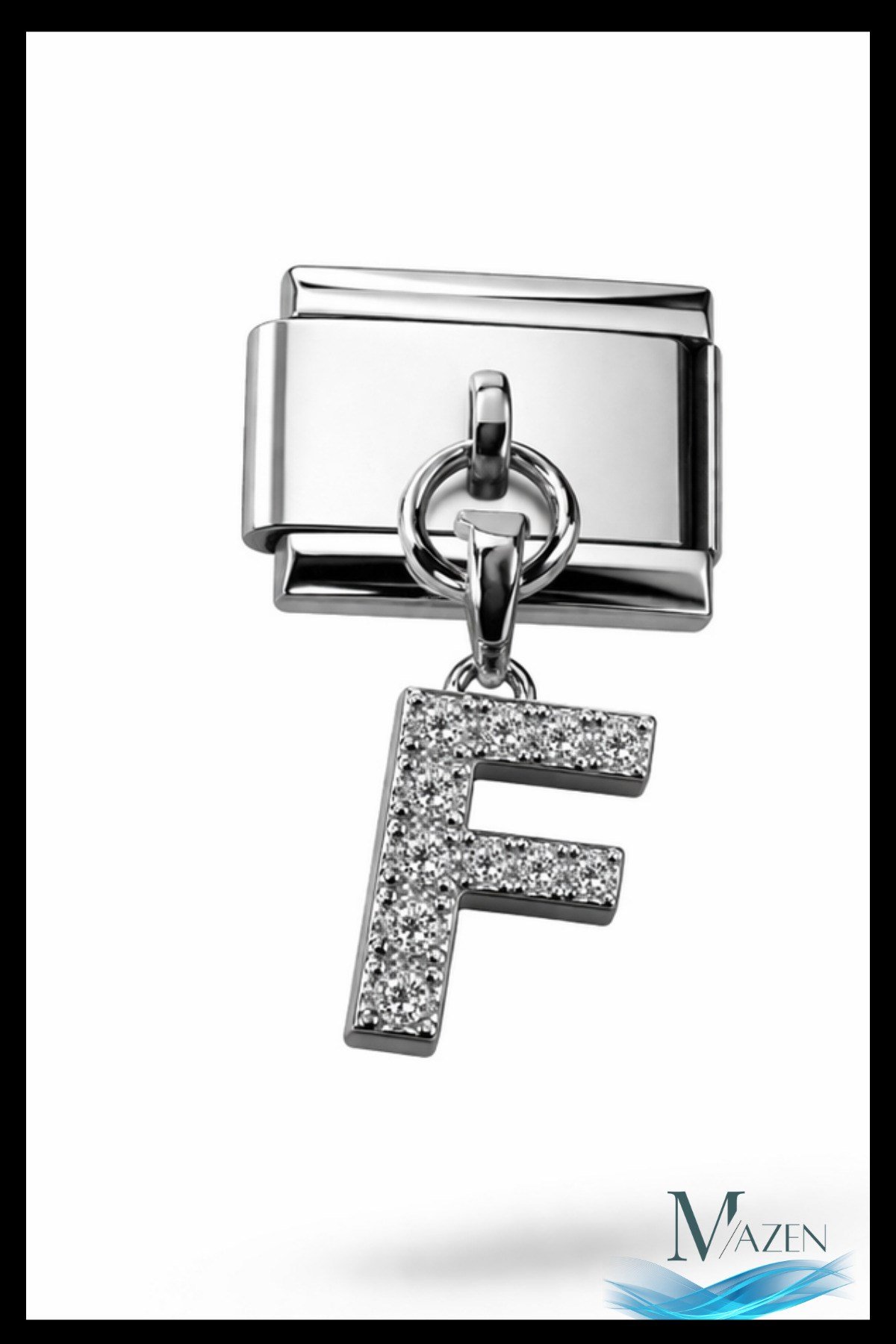 F Harf Zirkon Taşlı İtalyan Charm Bileklik Aparatı | Çelik | Parlak Sallantılı Taşlı Model