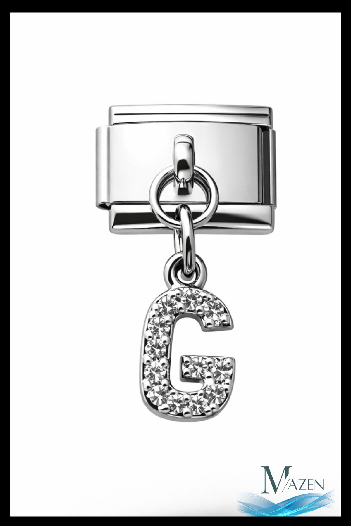 G Harf Zirkon Taşlı İtalyan Charm Bileklik Aparatı | Çelik | Parlak Sallantılı Taşlı Model