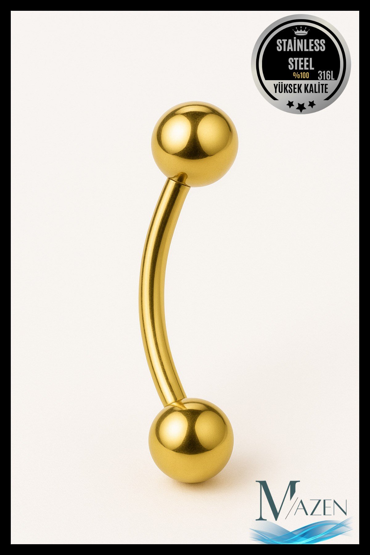 Gold 316L Çelik Kavisli Kaş Piercing Labret | 6-8-10 mm Beden Seçenekli