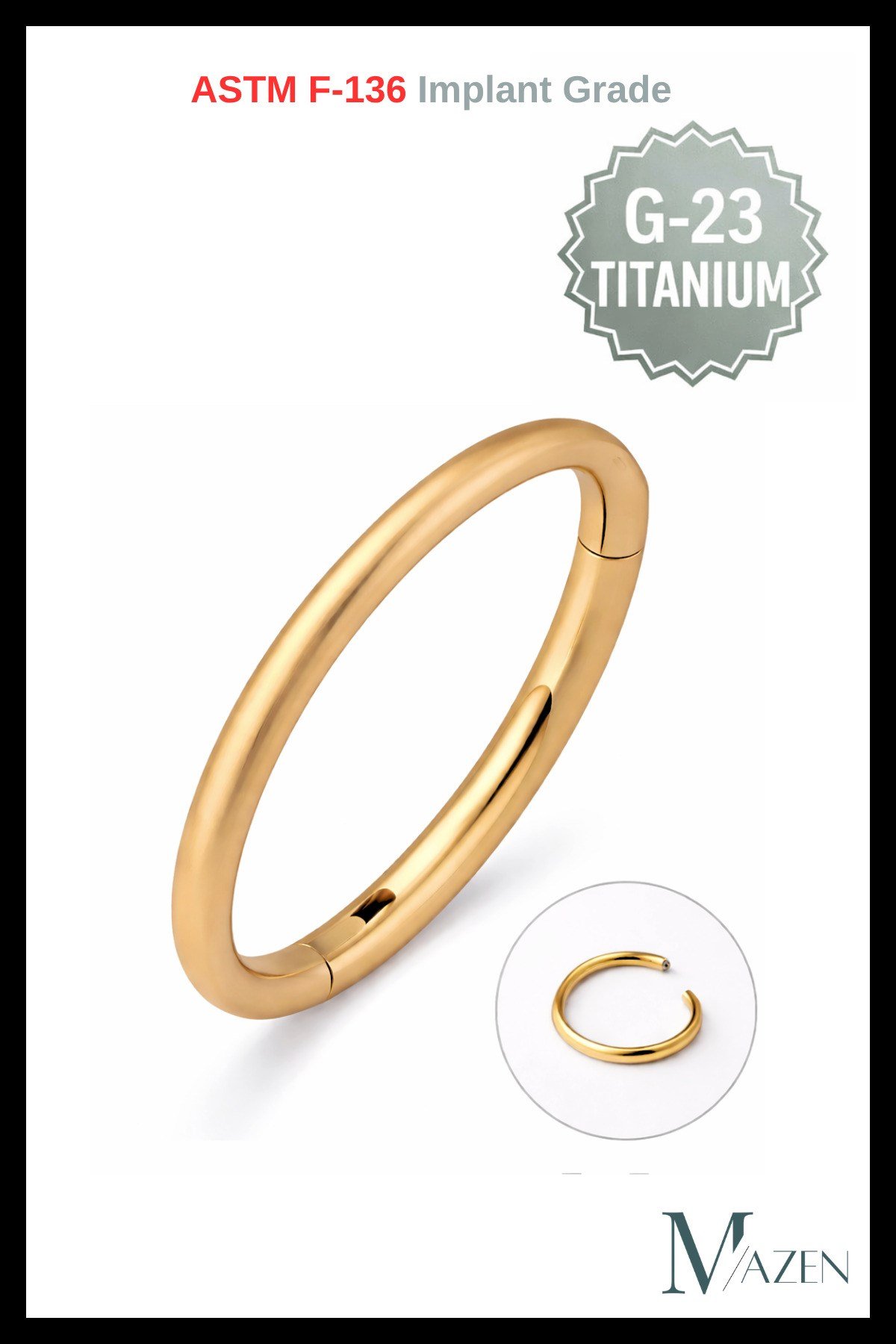 Gold Titanyum Tam Halka Clicker Piercing | Beden Seçenekli | G23 Premium Seri