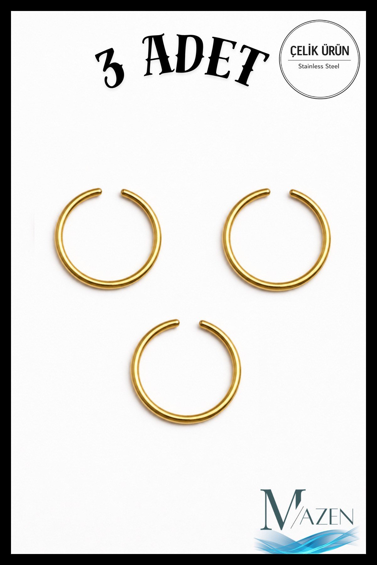 Gold Üçlü Halka Hızma | Cerrahi Çelik | İnce Tel | Gümüş Renk Burun Piercing