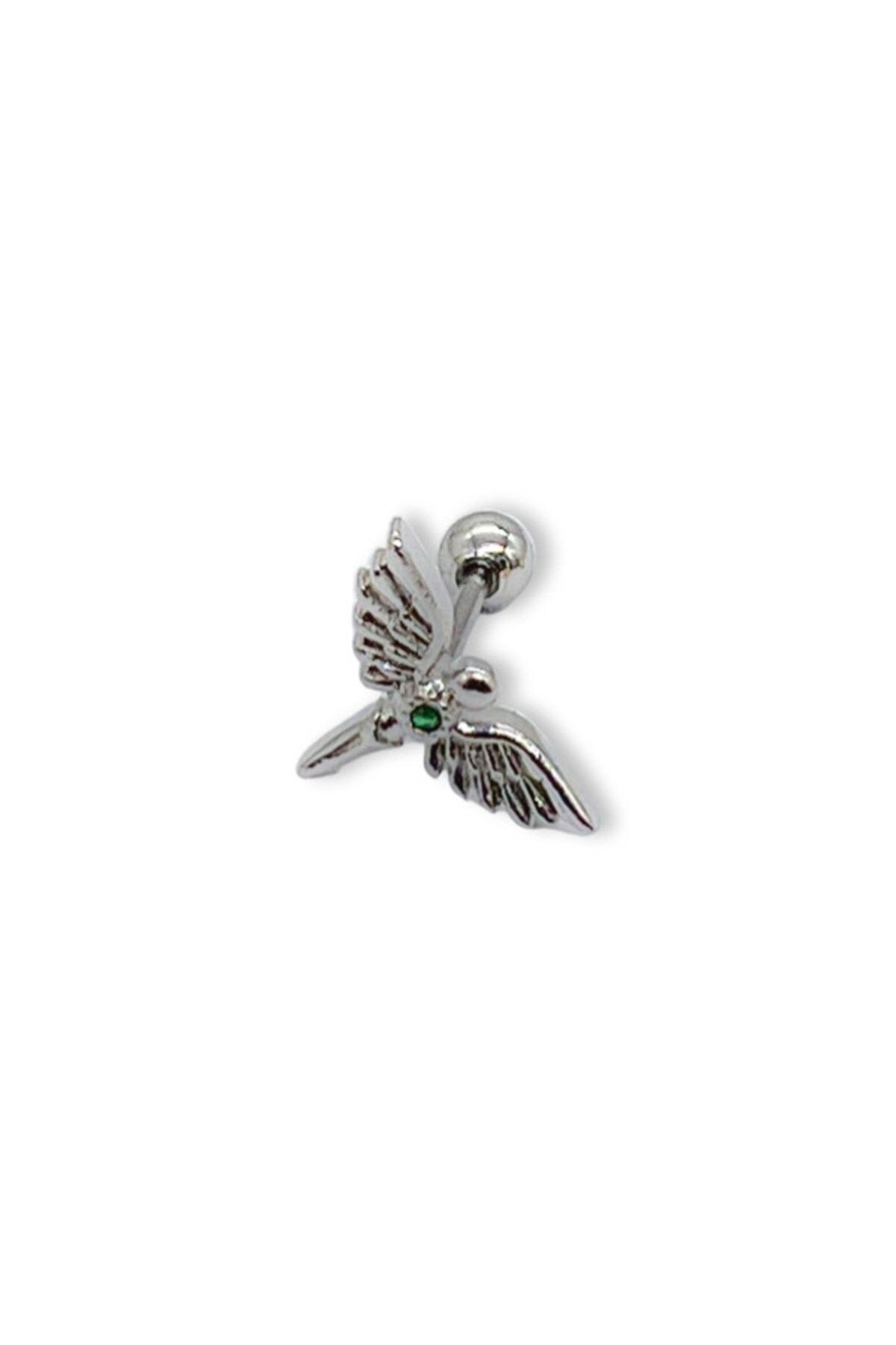 Gümüş Melek Kanadı Mikail Tragus Helix Piercing Kıkırdak Küpesi 1 Adet