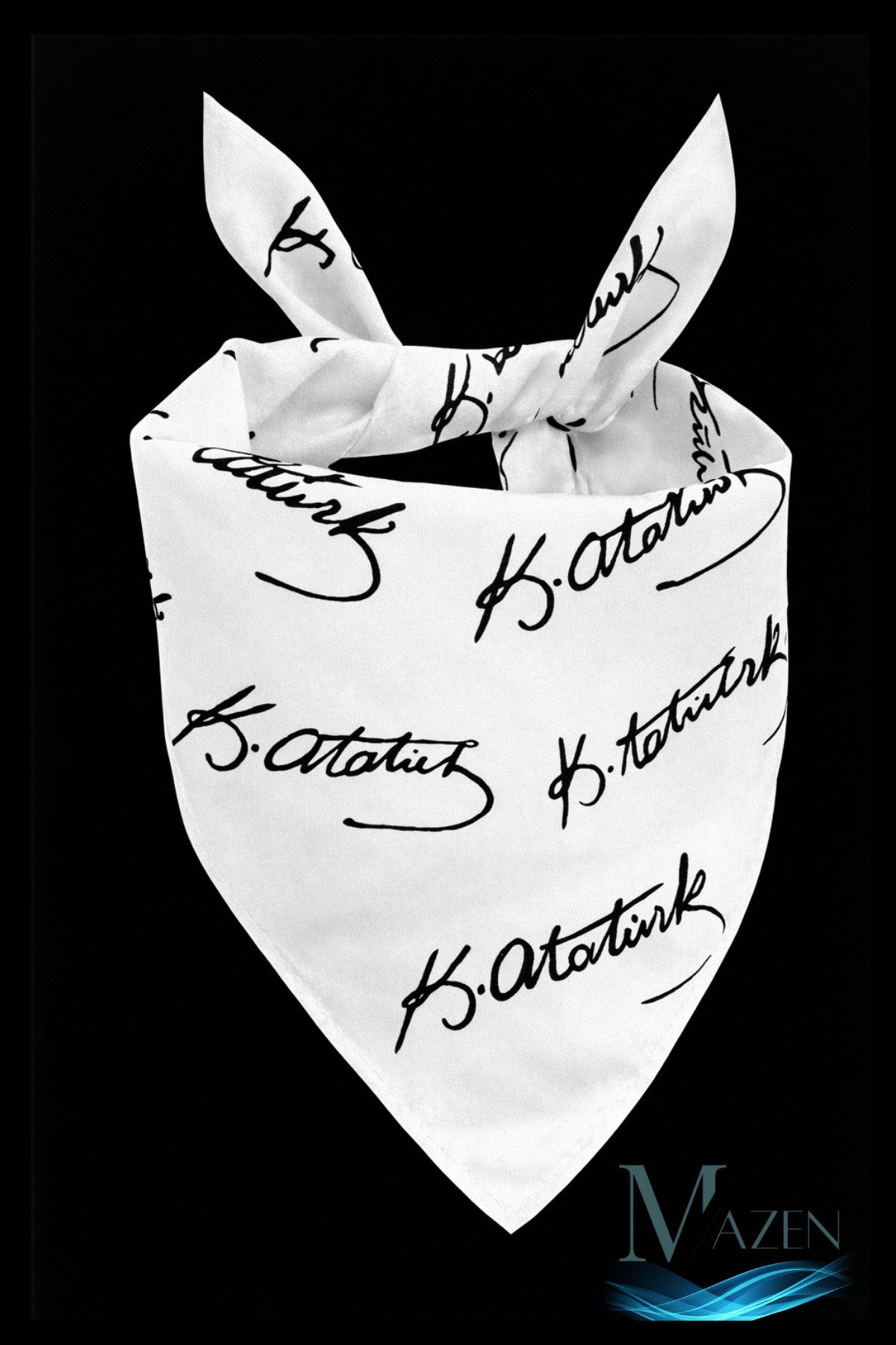 K. Atatürk İmzalı Çok Amaçlı Bandana Fular Beyaz Renk 50x50