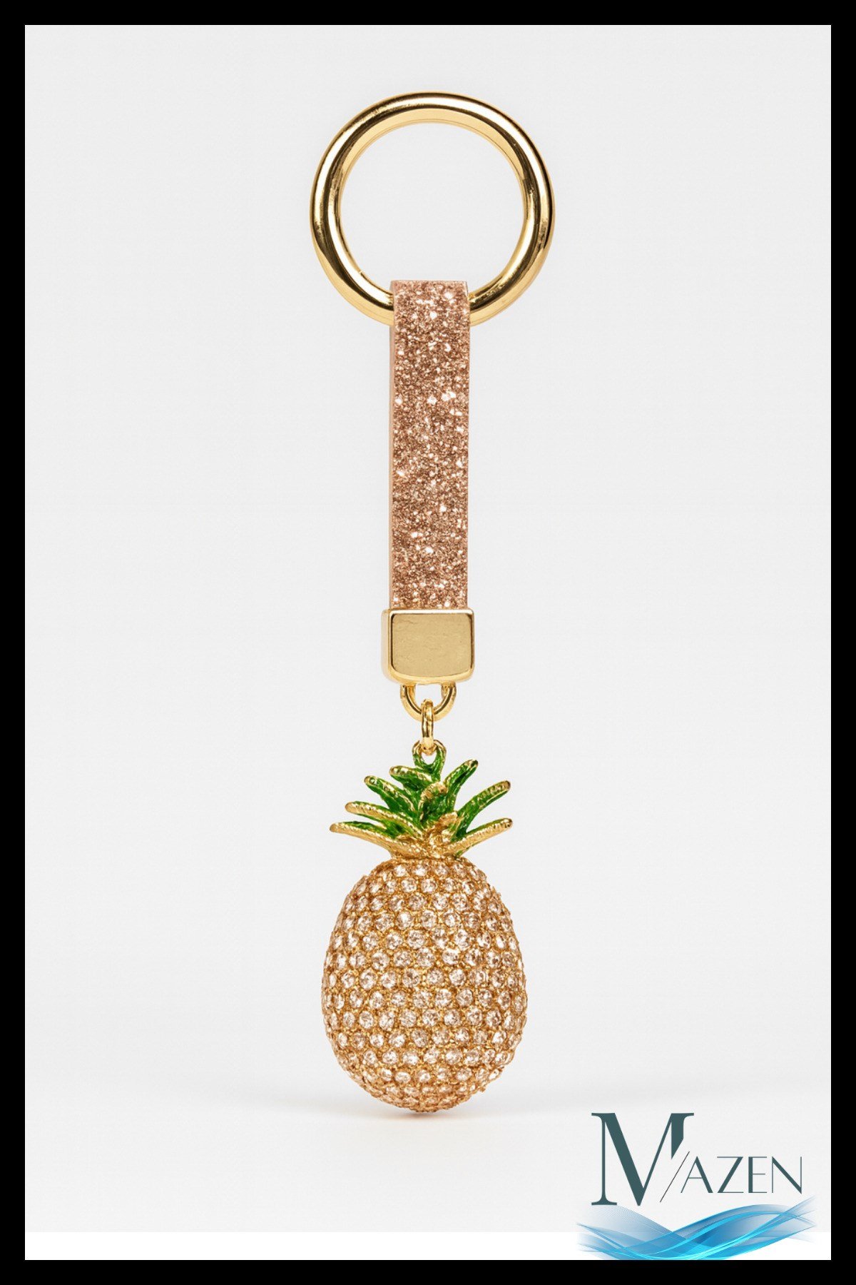 Kahve Kristal Taşlı Ananas Figürlü Lüks Anahtarlık Charm ve Çanta Süsü - Işıltılı Araba Anahtarlığı