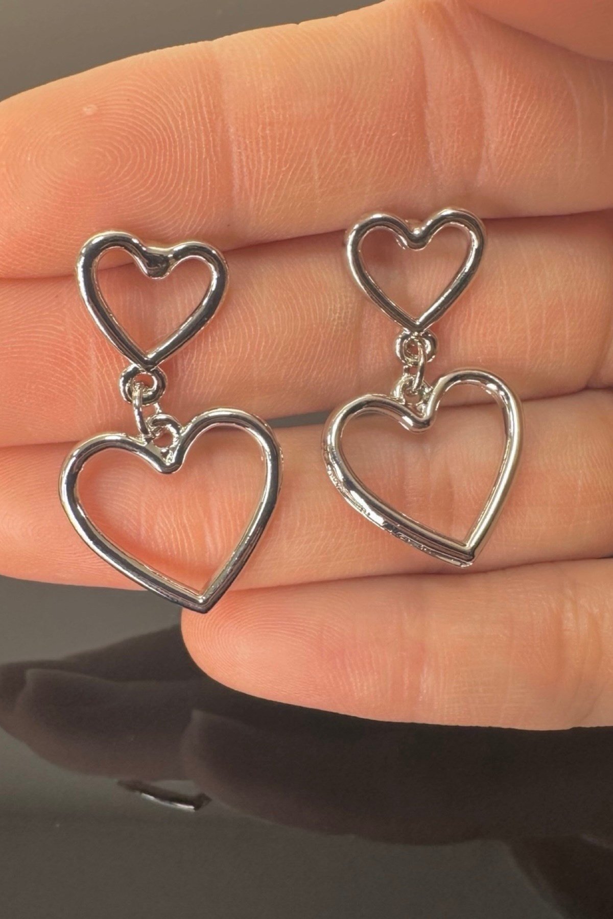 Kalp Sallantılı Tasarım Küpe Özel Kaplama 4 cm
