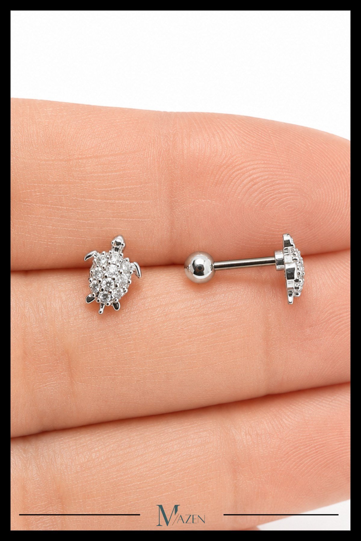 Kaplumbağa Tragus Piercing Çelik Gümüş Renk Sevimli Figürlü