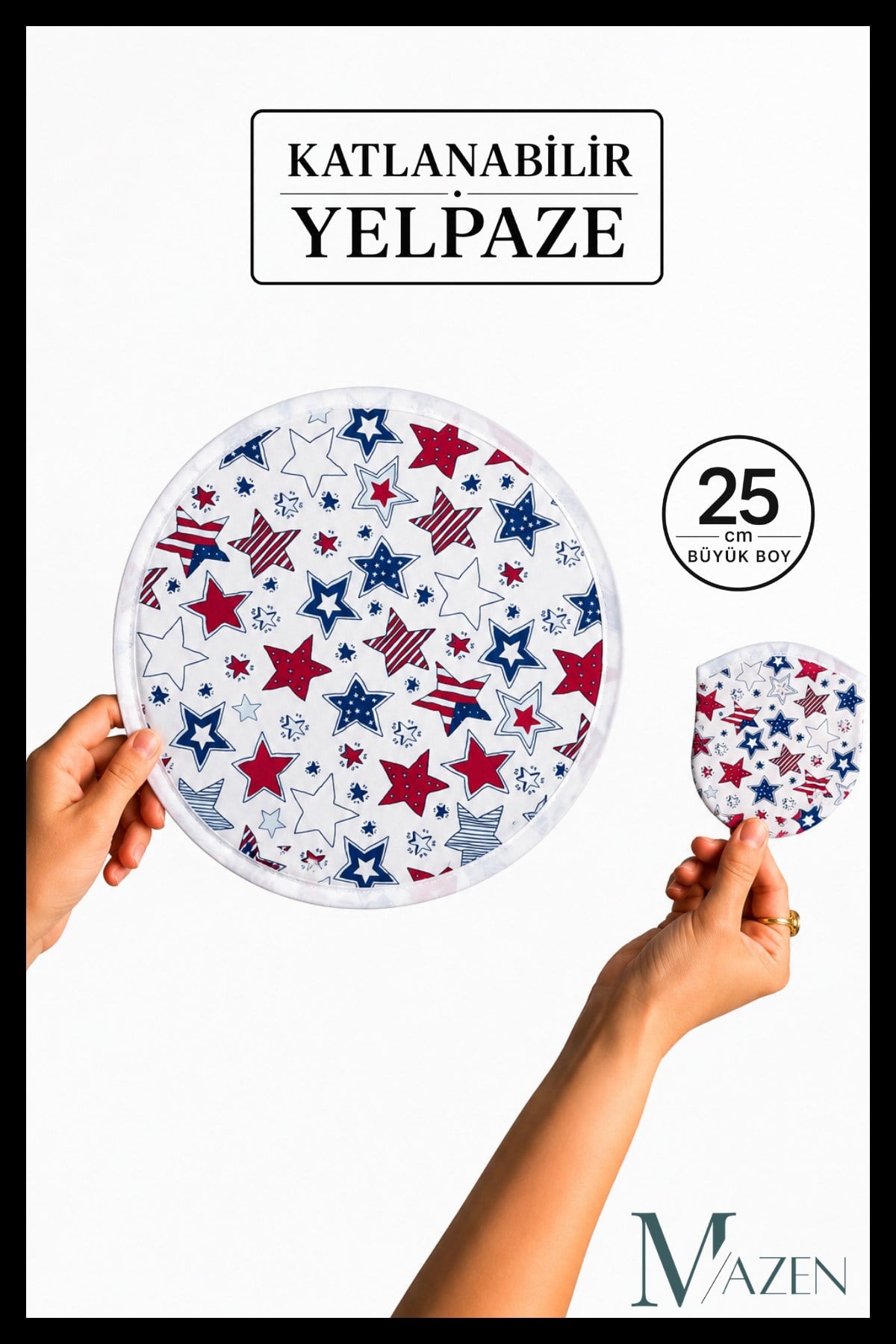 Katlanabilir Yelpaze 25 cm Büyük Boy Kore Yelpazesi Yıldız Desenli Taşınabilir El Yelpazesi