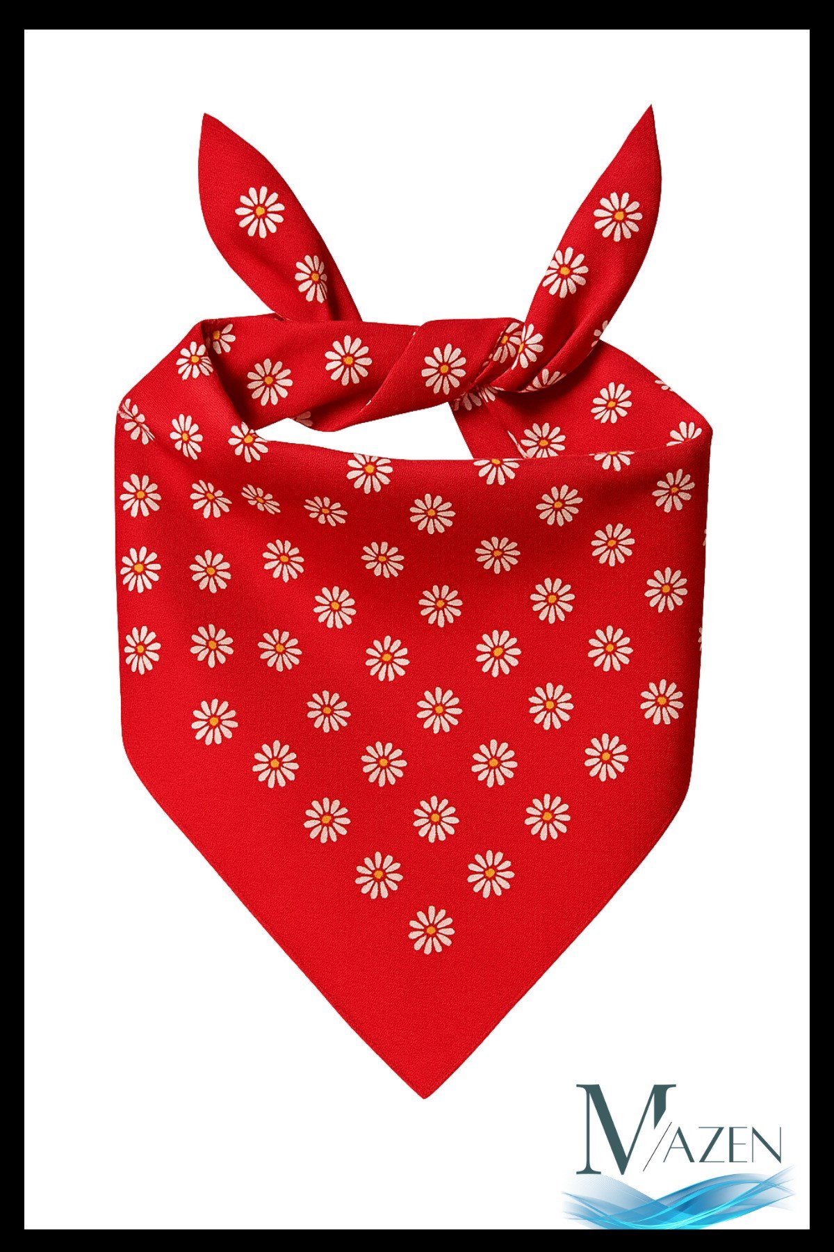 Kırmızı Bandana | Beyaz Papatya Desenli | Unisex Fular & Aksesuar 50x50
