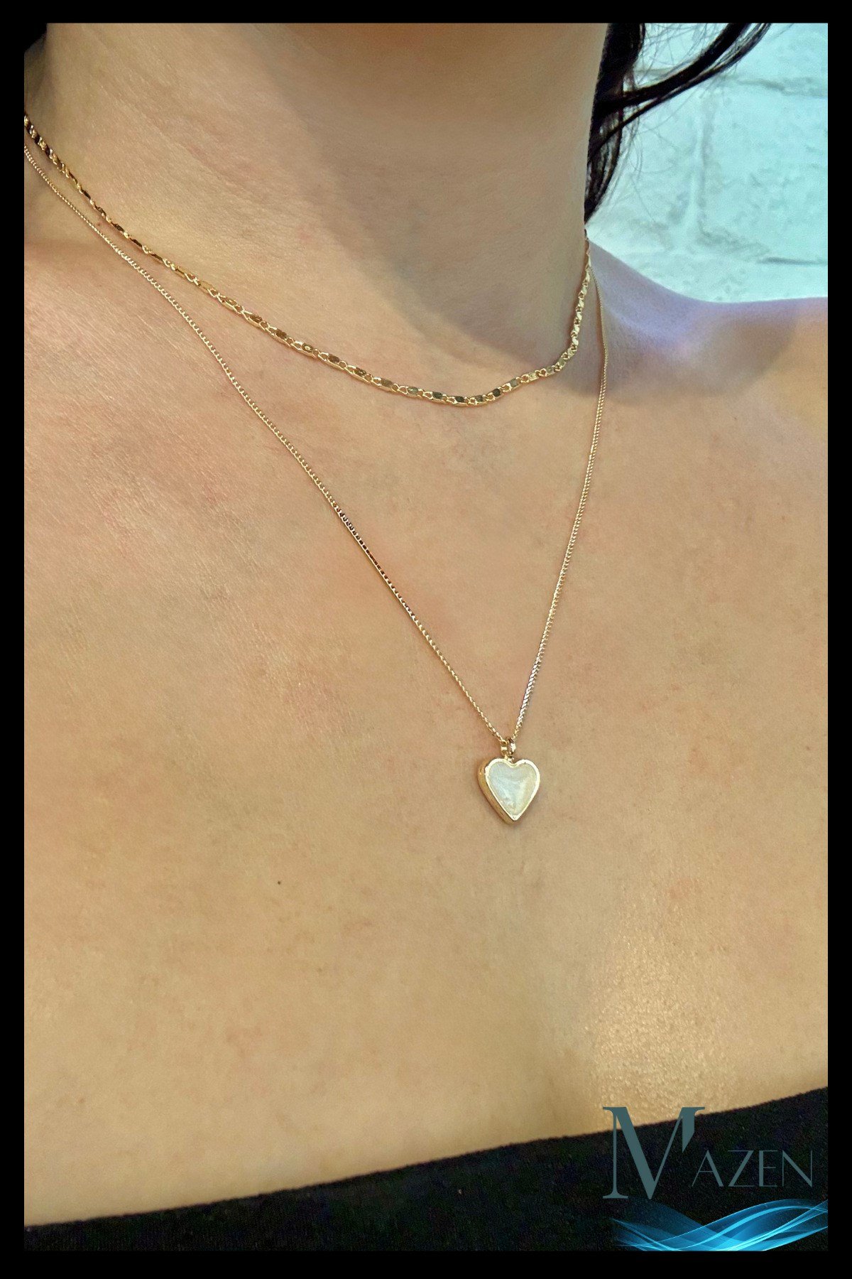 Kombin Zincir Kolye | Kalp Uçlu | İkili Altın Renk Kolye | Choker Kadın Takı Aksesuar