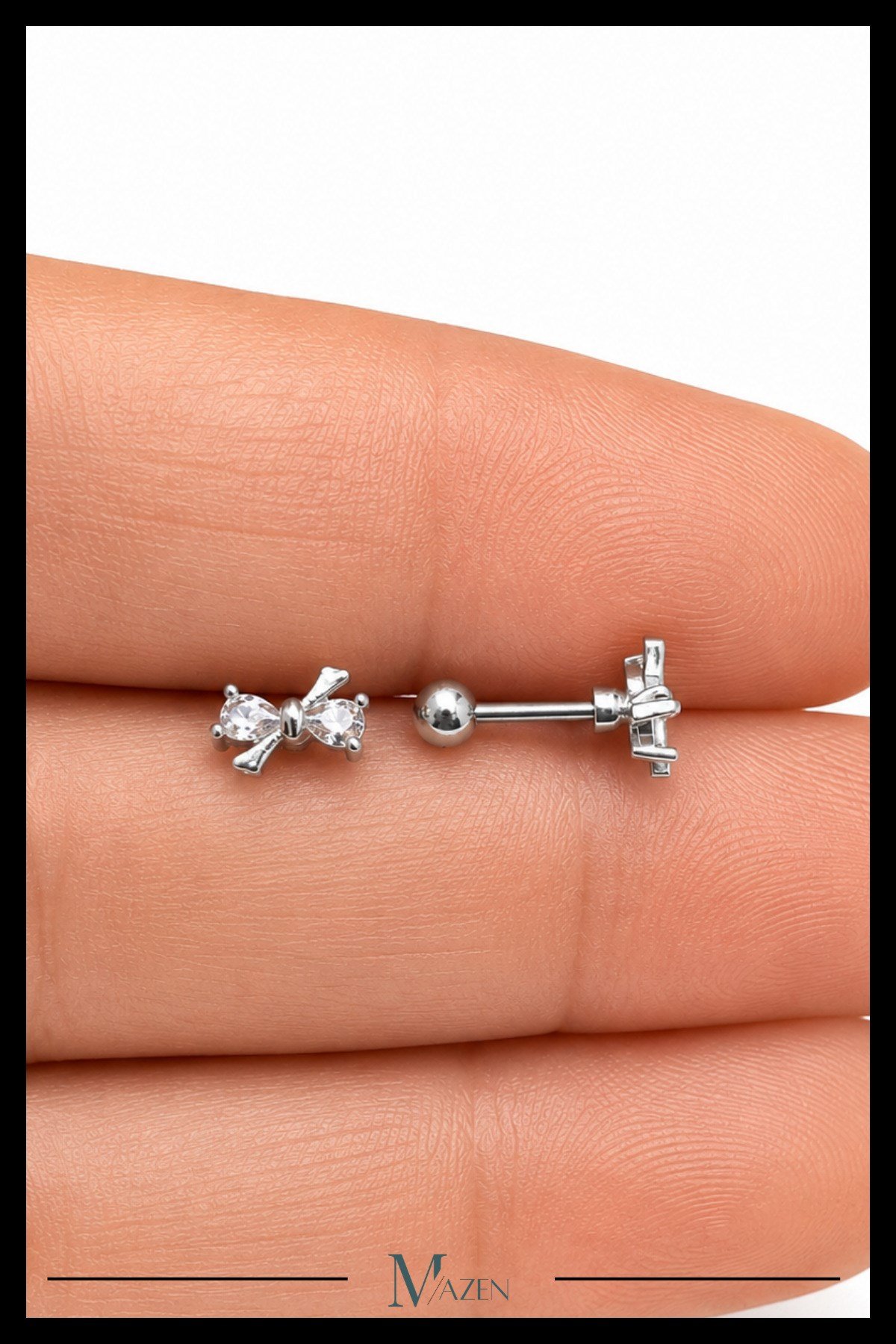 Kristal Fiyonk Tragus Piercing Çelik Gümüş Renk Şık Zirkon Taşlı