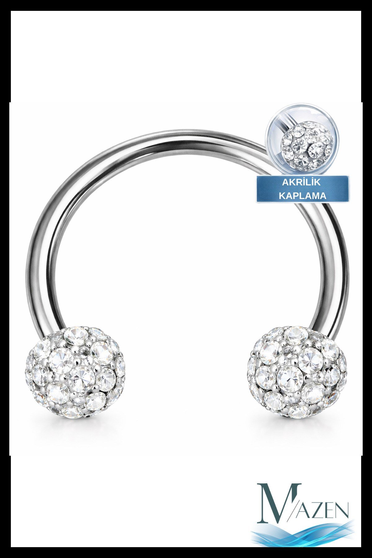 Kristal Taşlı Akrilik Kaplamalı Kararmaz Cerrahi Çelik Nal Piercing ( Beden Seçenekli)