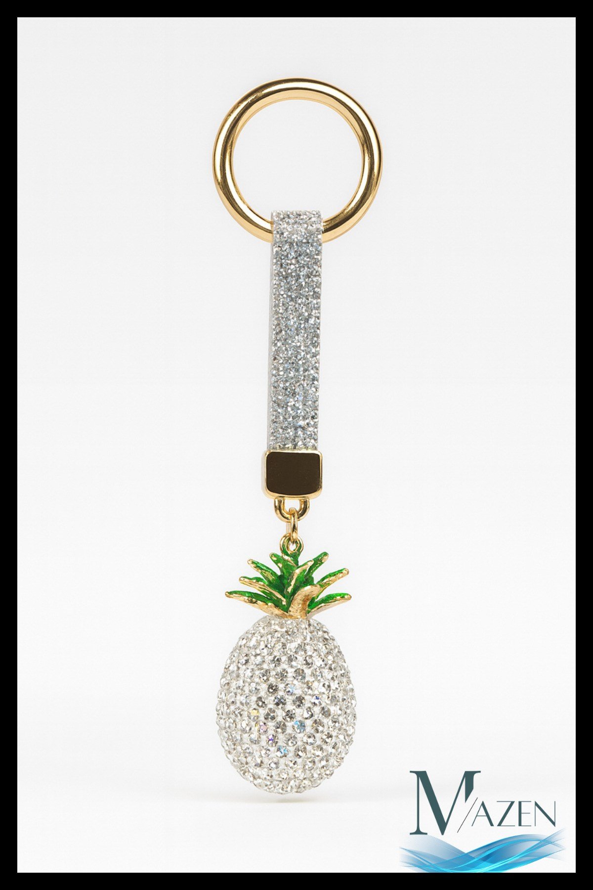 Kristal Taşlı Ananas Figürlü Lüks Anahtarlık Charm ve Çanta Süsü - Işıltılı Araba Anahtarlığı