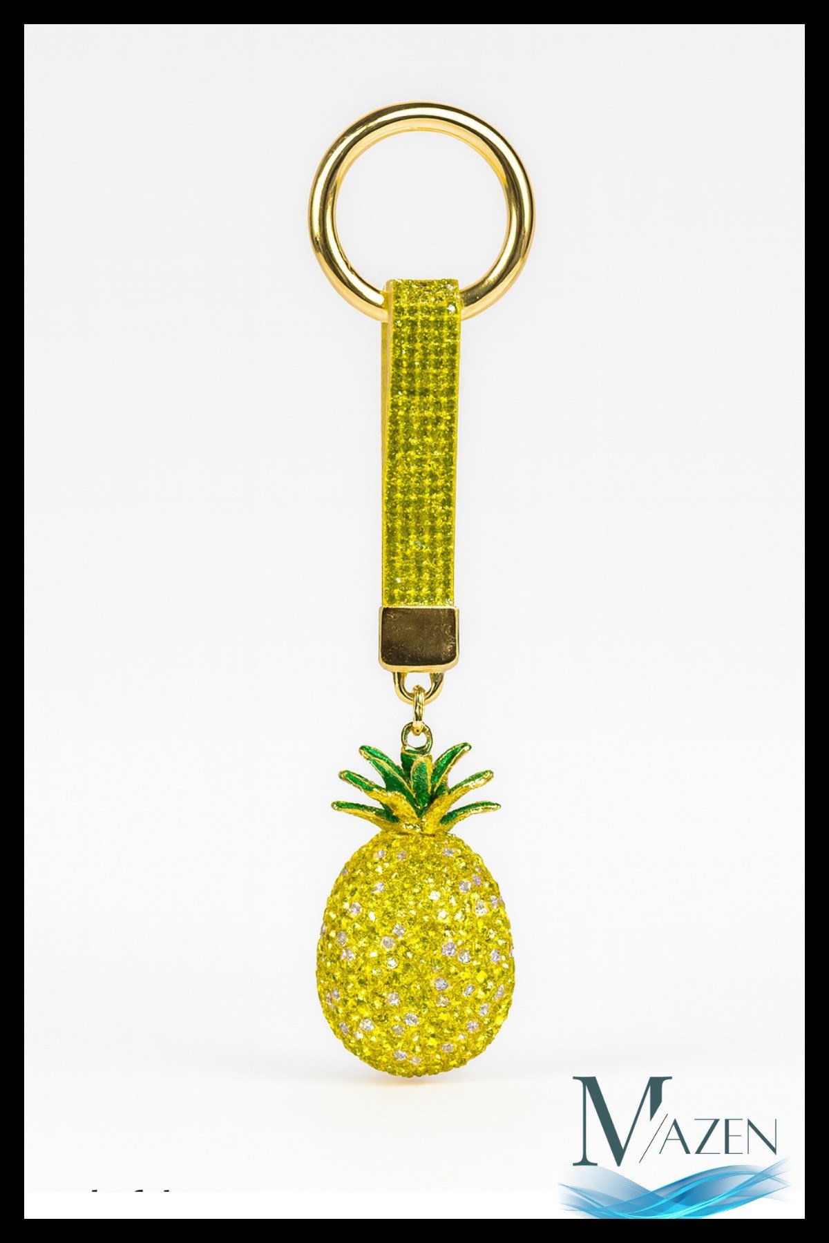 Kristal Taşlı Ananas Figürlü Lüks Anahtarlık Charm ve Çanta Süsü - Işıltılı Araba Anahtarlığı