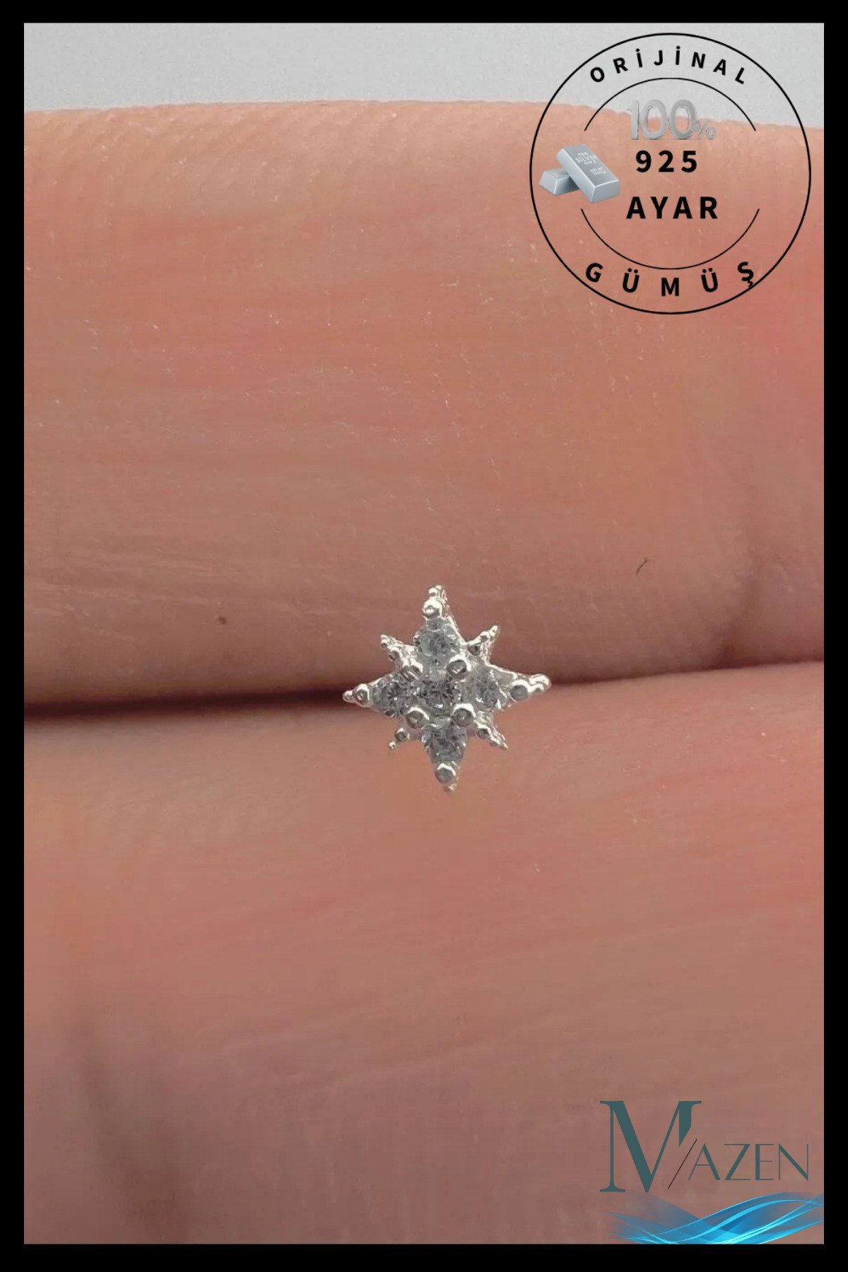 Kutup Yıldızı | 925 Ayar Gümüş Tekli Hızma | Minimalist Burun Piercing | Kadın Takı Aksesuar