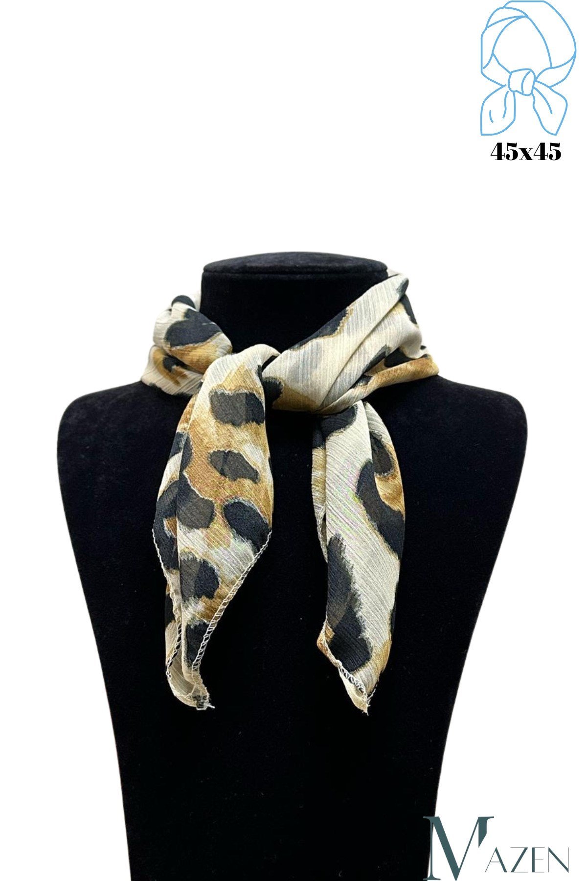 Leopar Desenli Şifon Fular 45x45 Saç, Çanta, Bilek, Boyun Aksesuarı