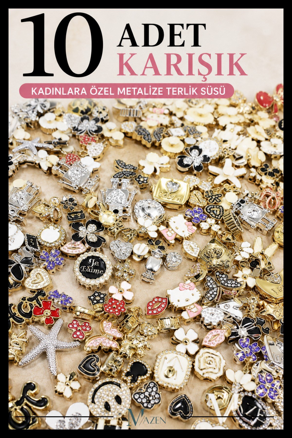 Metalize Terlik Süsü 10’lu Set Kadınlara Özel – Karışık Figürlü, Taşlı, Şık Tasarımlar