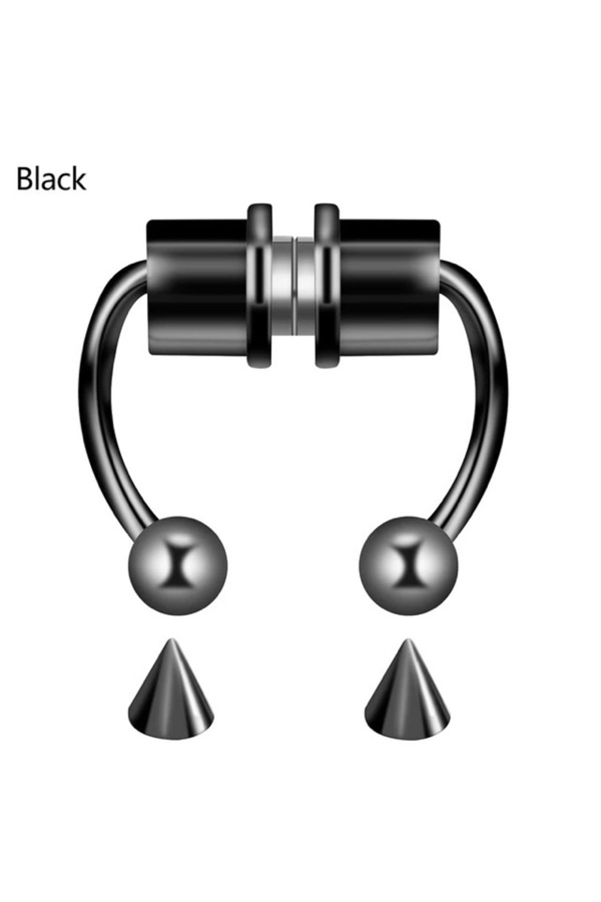 Mıknatıslı Fake Septum Piercing Paslanmaz Çelik Top Ve Sivri Uç Birarada (SİYAH)