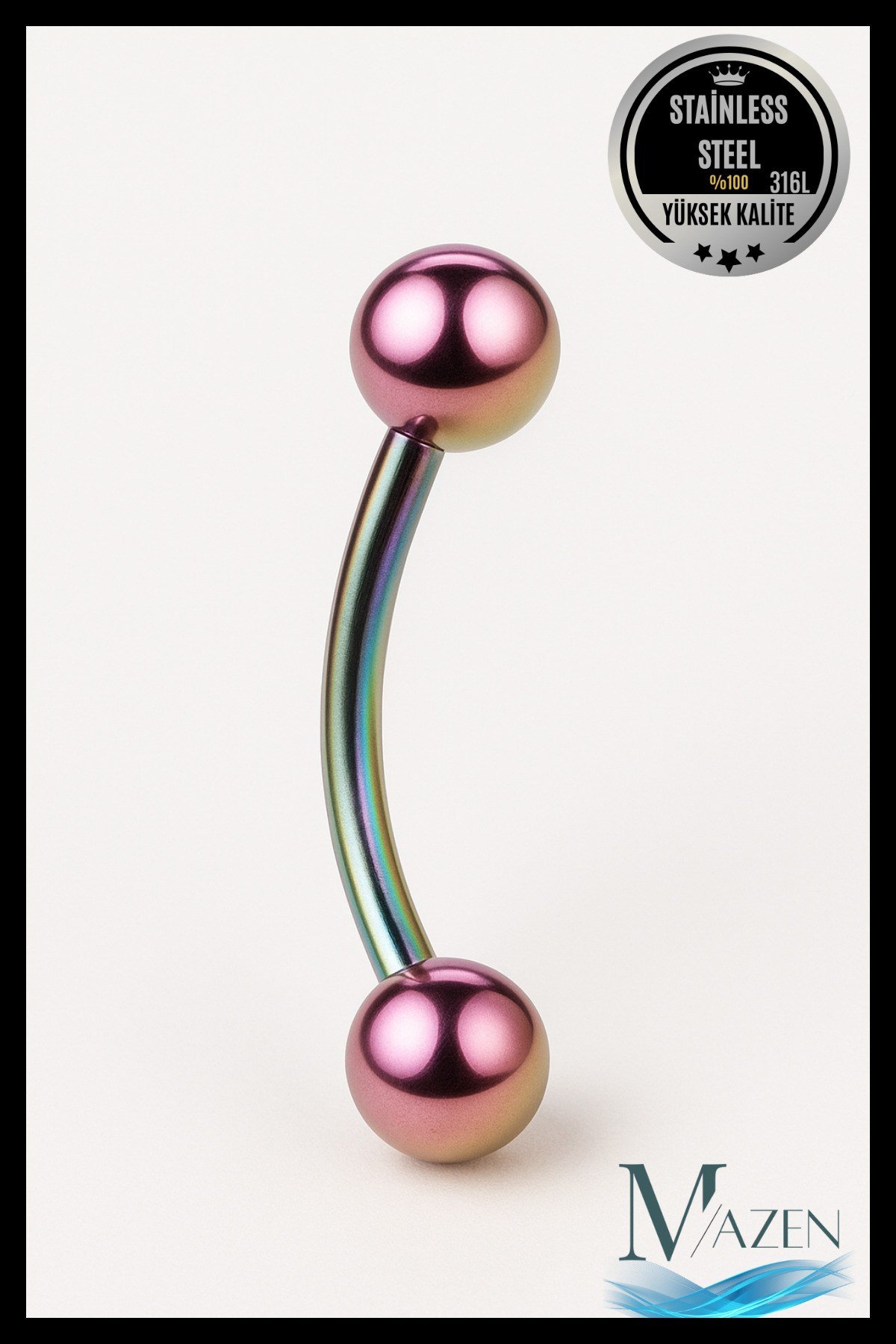 Neon 316L Çelik Kavisli Kaş Piercing Labret | 6-8-10 mm Beden Seçenekli