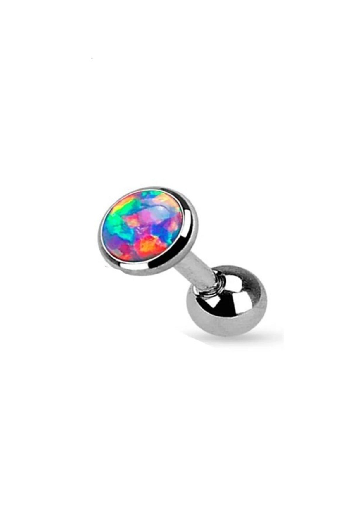 Neon Opal Taşı Cerrahi Çelik Tragus Helix Piercing Küpe Bir Adet 6 Mm