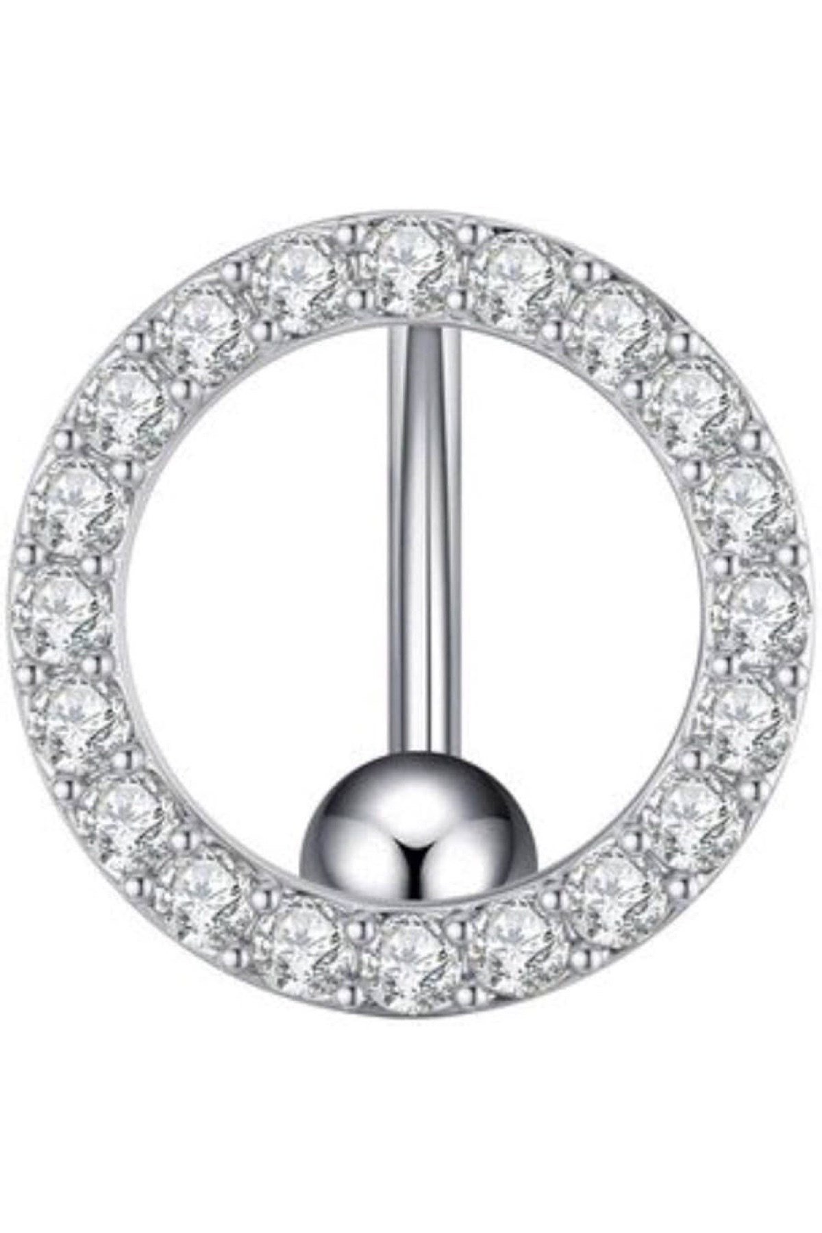 Oval Cerrahi Çelik Zirkon Taşlı Göbek Piercing Özel Tasarım