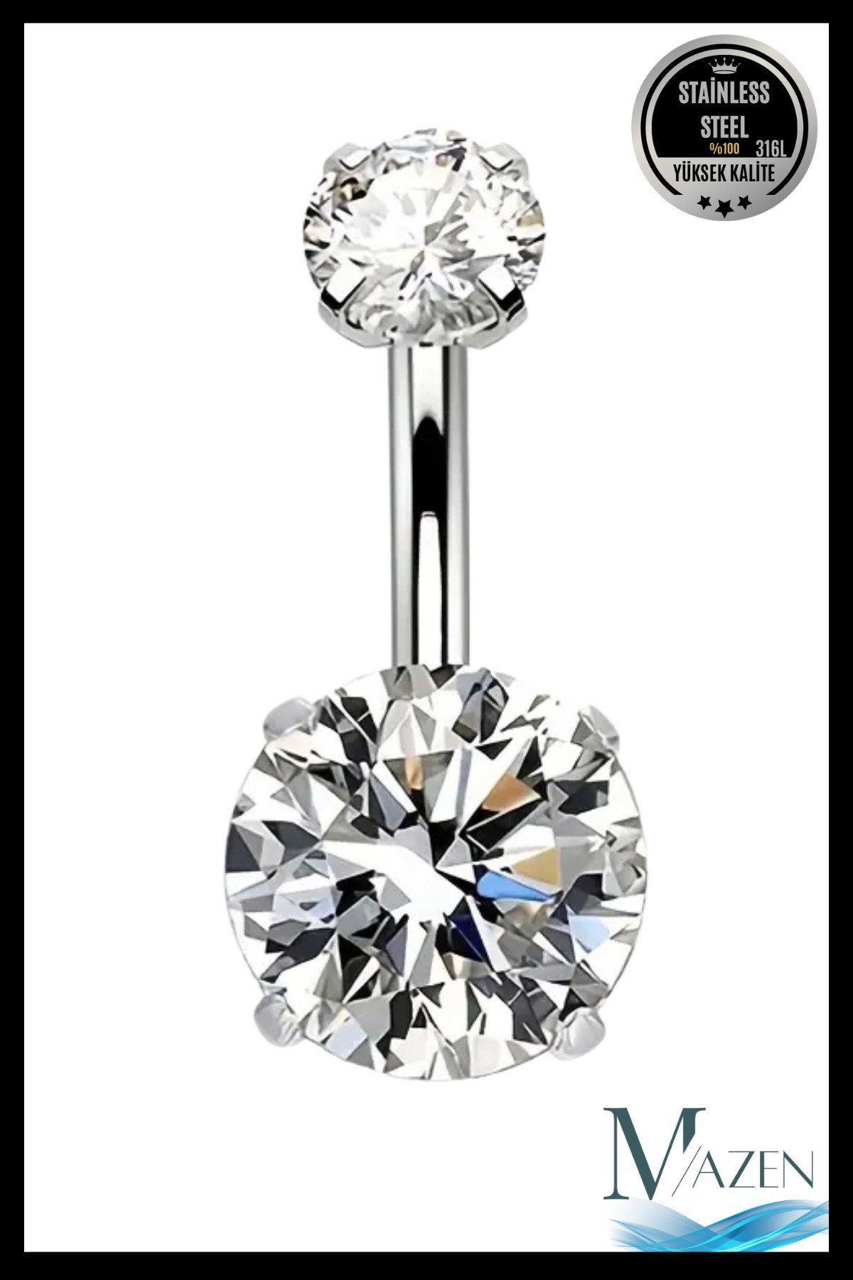 Oval Zirkon Taşlı Göbek Piercing | 316L Çelik | Kadın Takı Aksesuar | Pirsing