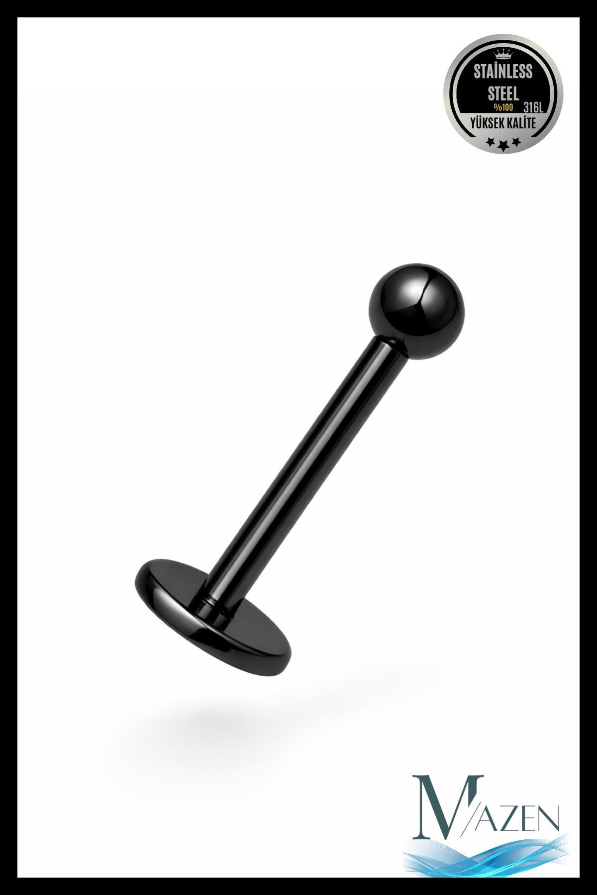 Paslanmaz Kararmaz Cerrahi Çelik Labret Dudak Tragus Kıkırdak Piercing Siyah Kısa Boy