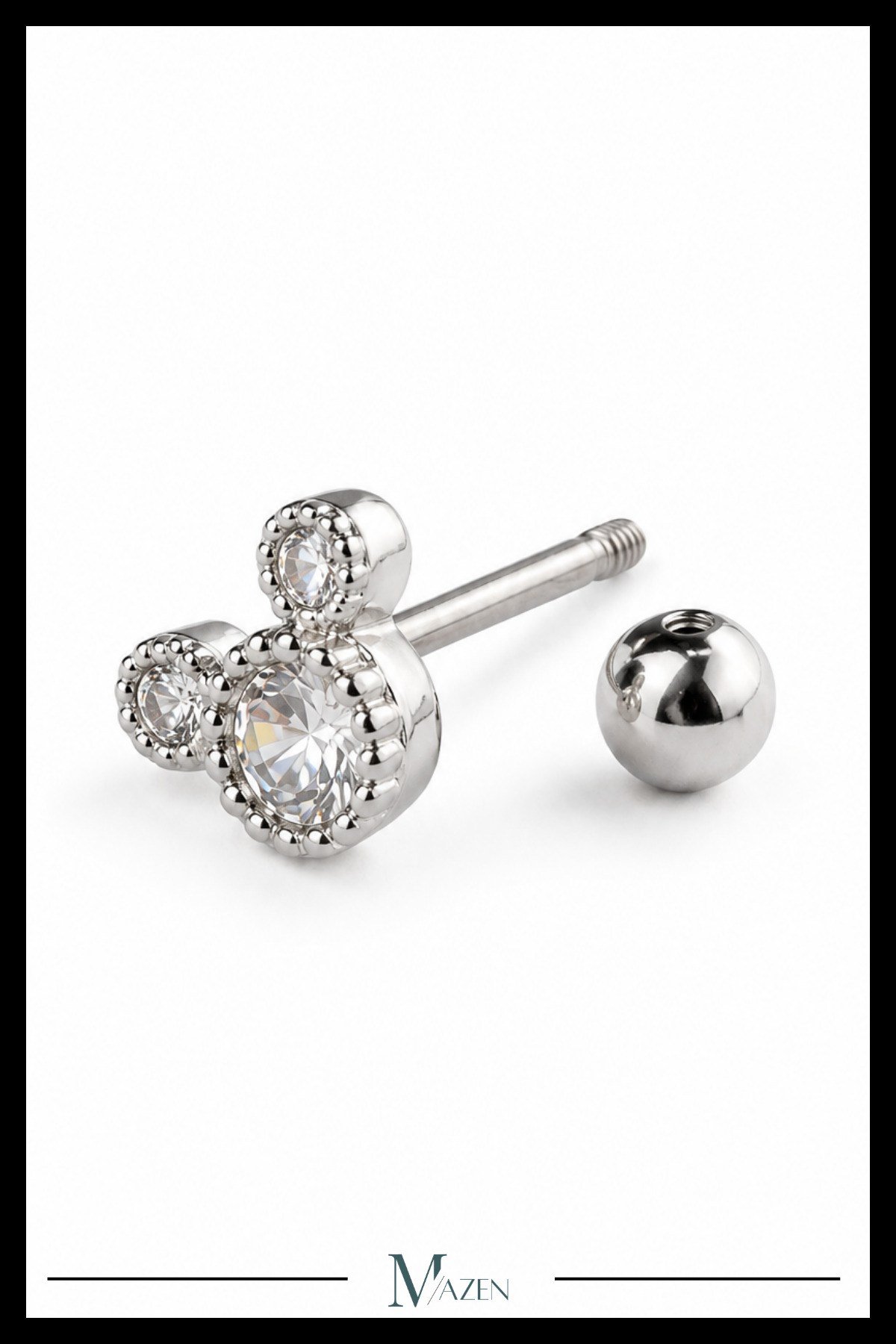 Paslanmaz Kararmaz Cerrahi Çelik Mickey Tragus, Kıkırdak Helix 8mm Piercing Gümüş Renk1 Adet
