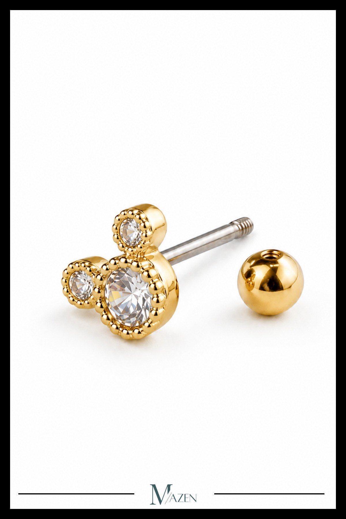 Paslanmaz Kararmaz Cerrahi Çelik Mickey Tragus, Kıkırdak Helix 8mm Piercing 1 Adet (İKİ TARAFLI)