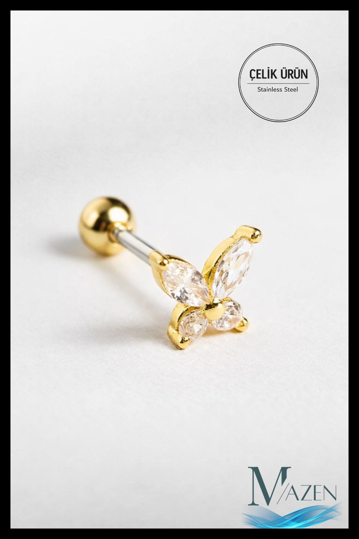 Paslanmaz Kararmaz Cerrahi Çelik Tragus, Kıkırdak, Helix 8 Mm Piercing (ÇİFT TARAFLI AÇILABİLİR)