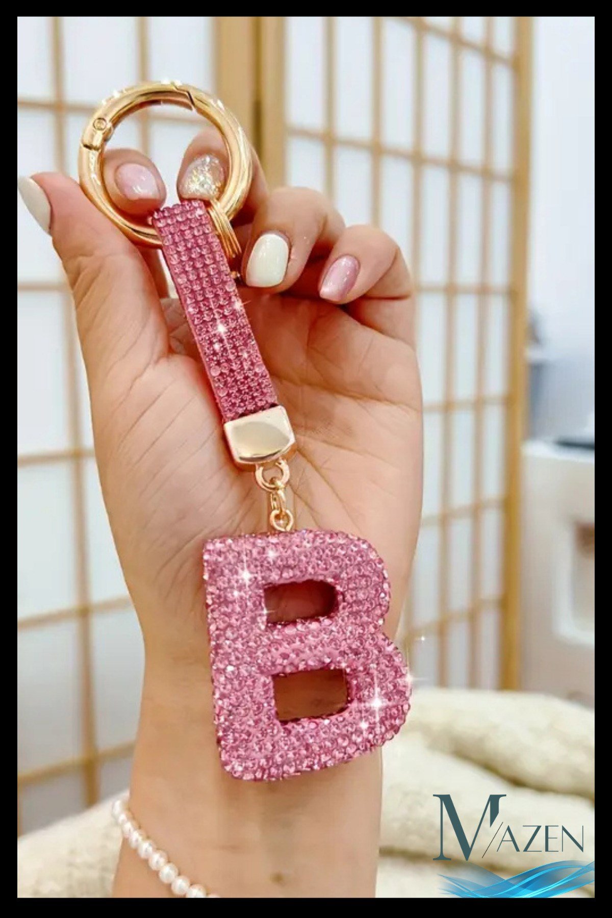 Pembe VIP B Harfi Anahtarlık | Taşlı Charm | Çanta Uyumlu Işıltılı Aksesuar