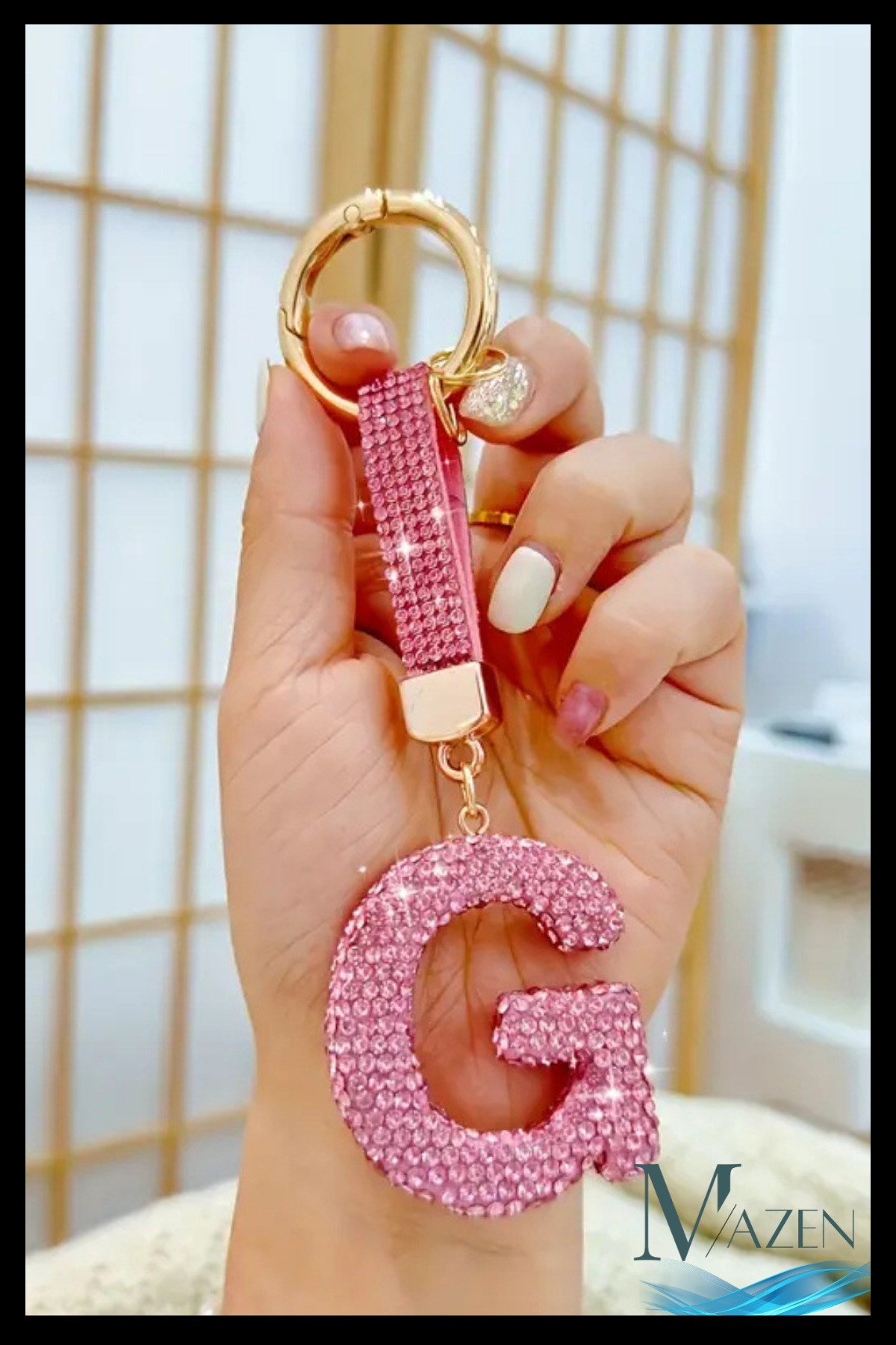 Pembe VIP G Harfi Anahtarlık | Taşlı Charm | Çanta Uyumlu Işıltılı Aksesuar