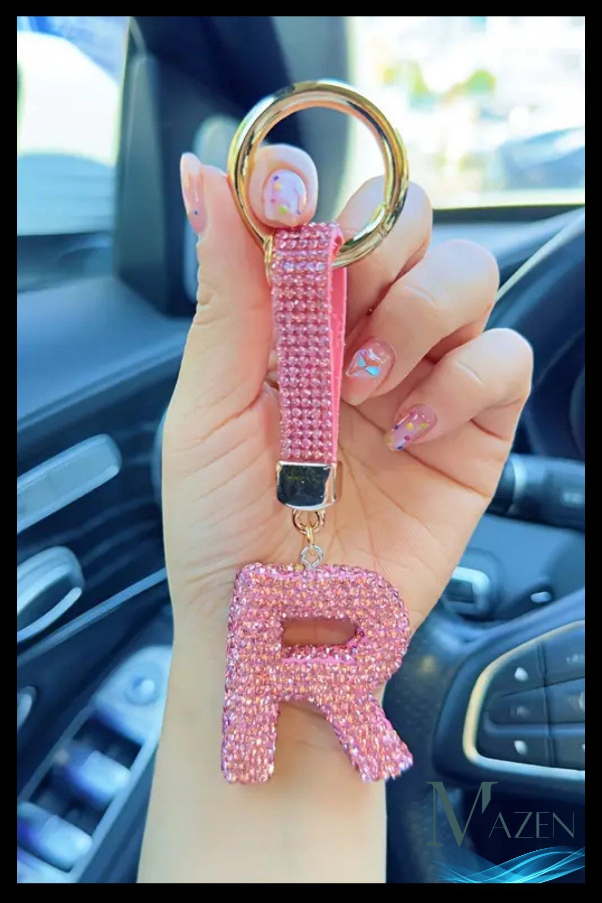 Pembe VIP R Harfi Anahtarlık | Taşlı Charm | Çanta Uyumlu Işıltılı Aksesuar