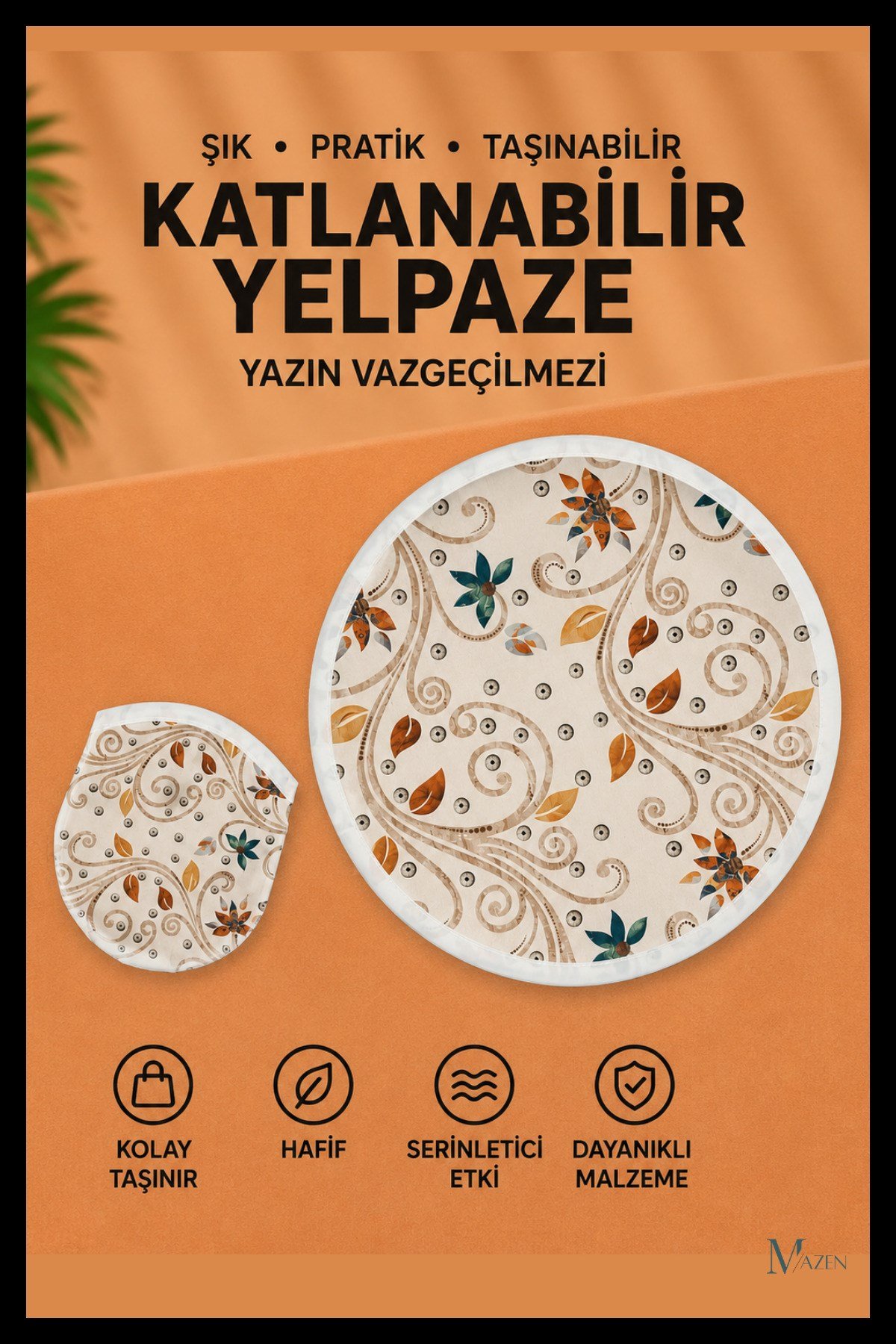 Sarmaşık Çiçek Desen Katlanabilir Yuvarlak Yazlık Taşınabilir El Yelpazesi