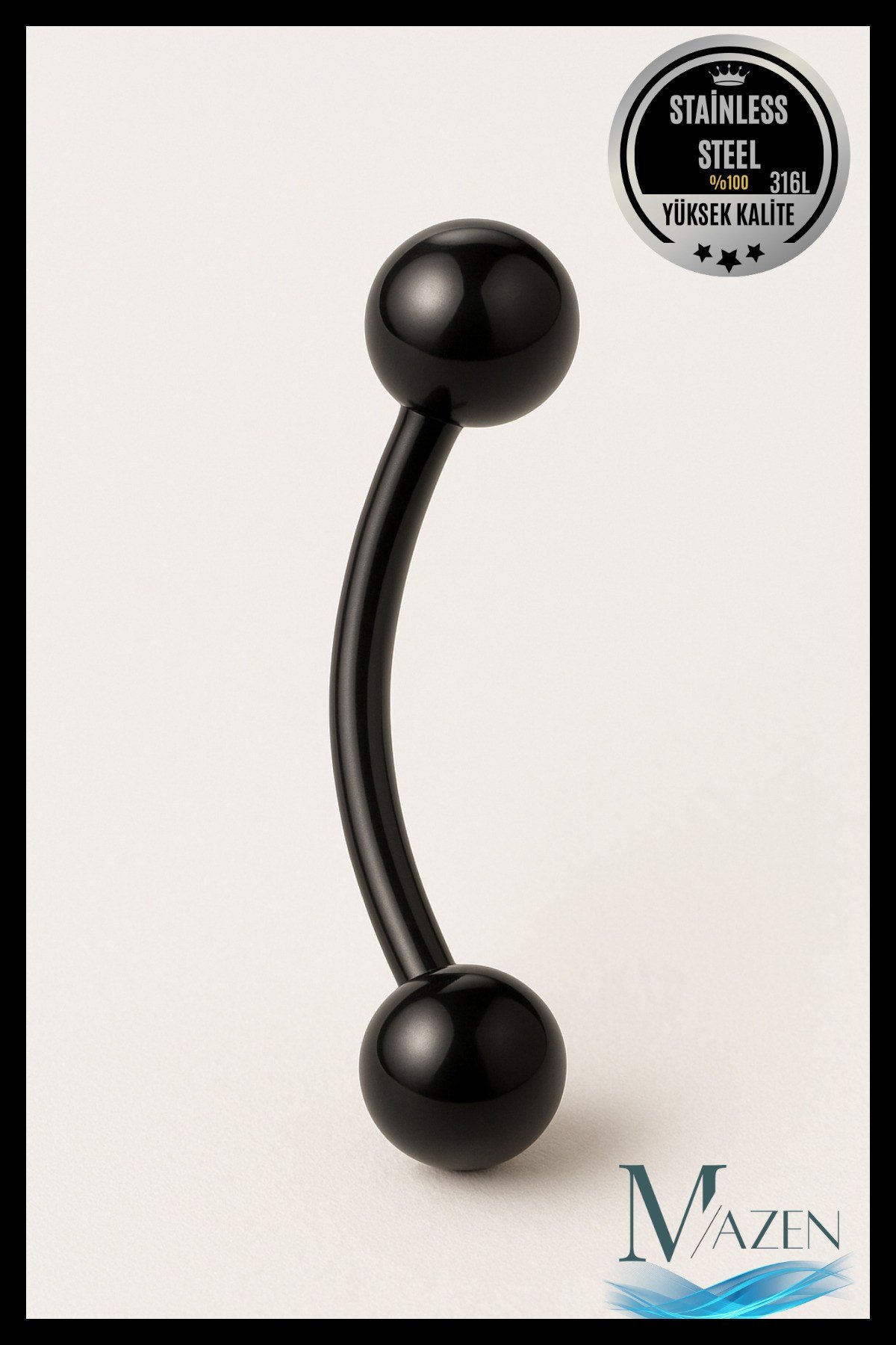 Siyah 316L Çelik Kavisli Kaş Piercing Labret | 6-8-10 mm Beden Seçenekli