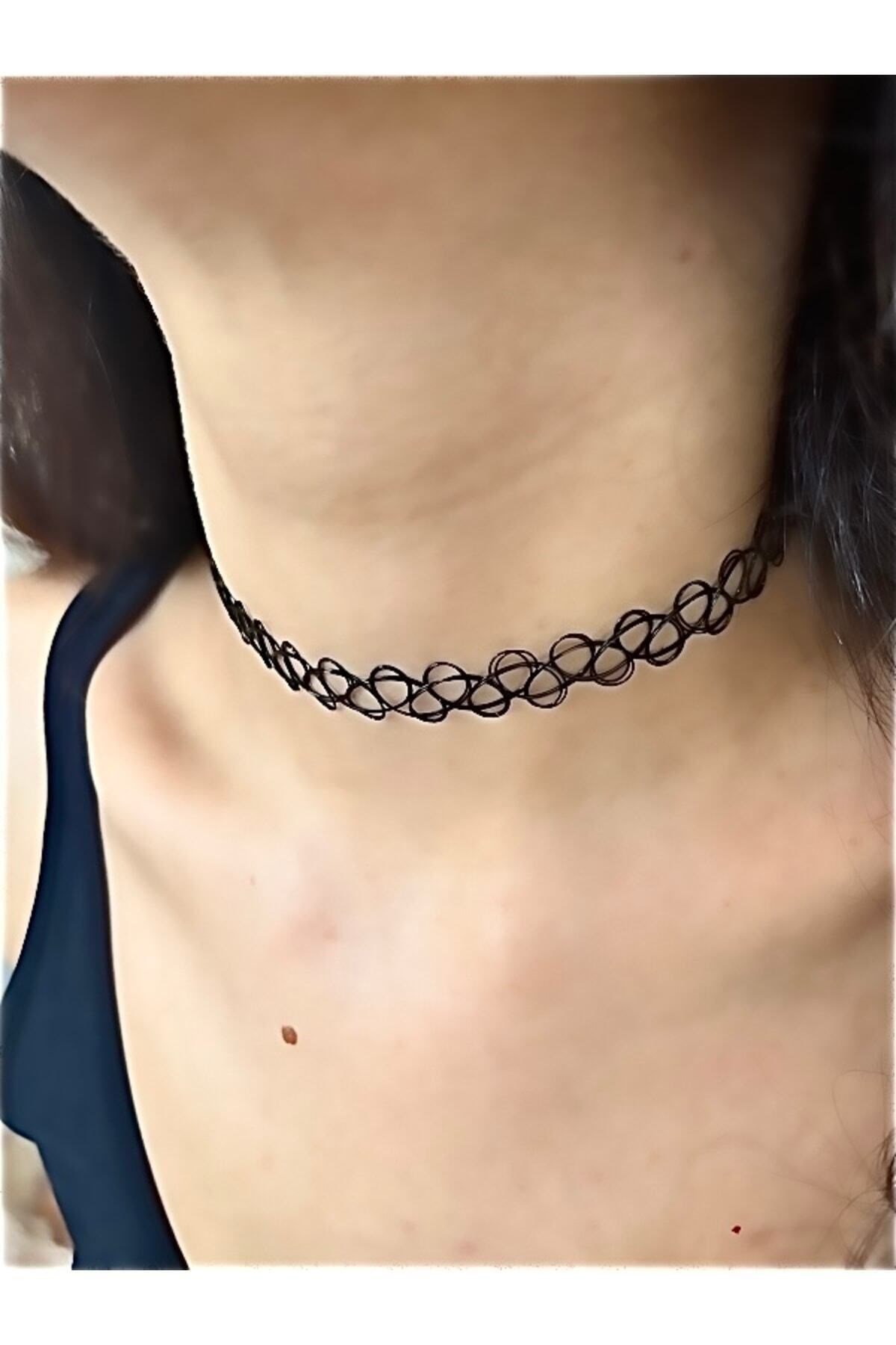 Siyah Choker Tasma Tatto Kolye Düz