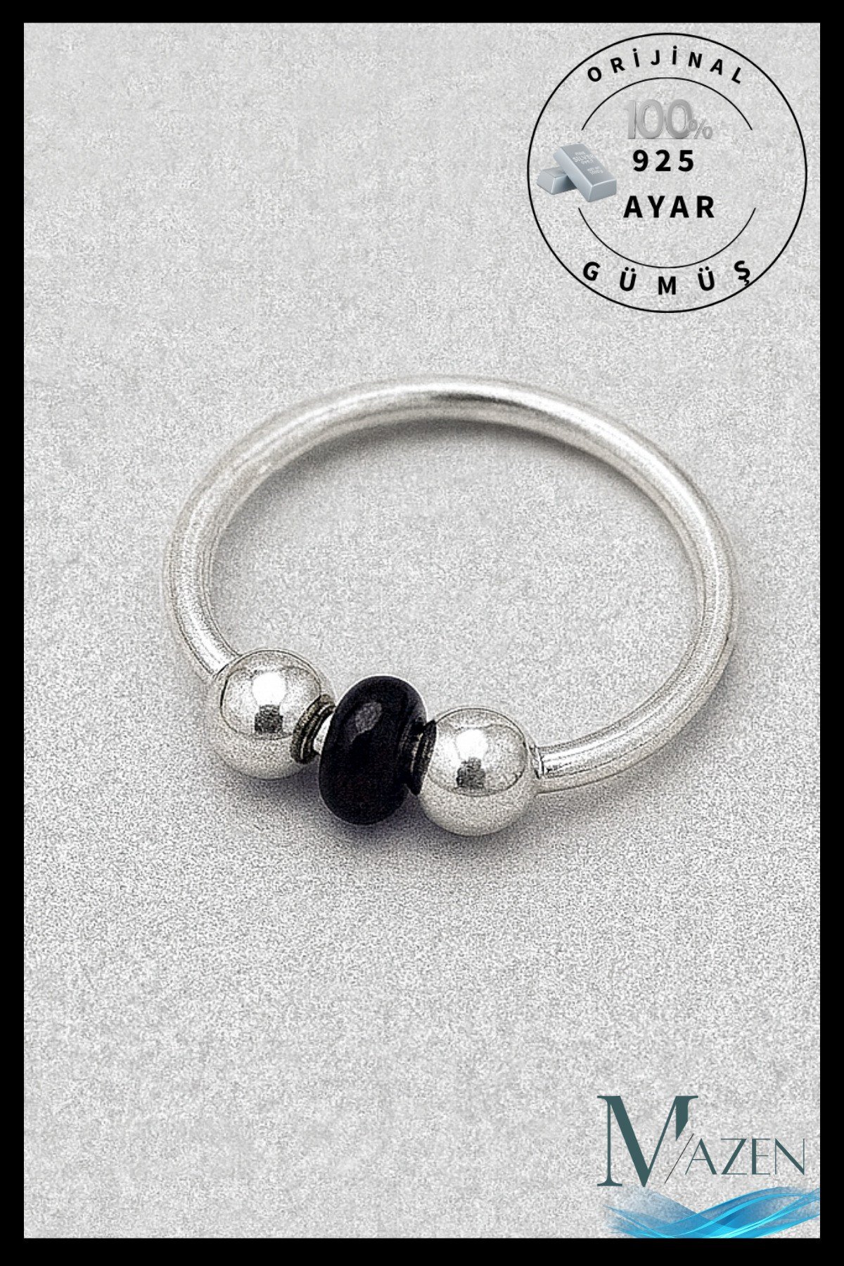Siyah Toplu Halka | 925 Ayar Gümüş Tekli Hızma | Minimalist Burun Piercing | Kadın Takı Aksesuar