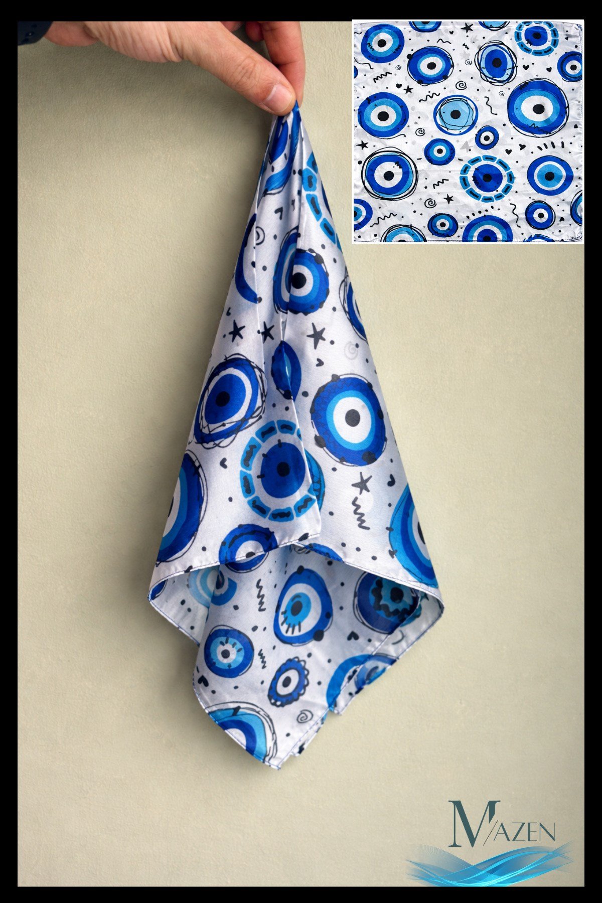 Spiral Desenli Nazar Boncuk Fular | İpeksi Saten Doku | 55x55 cm Kare Kadın Aksesuar