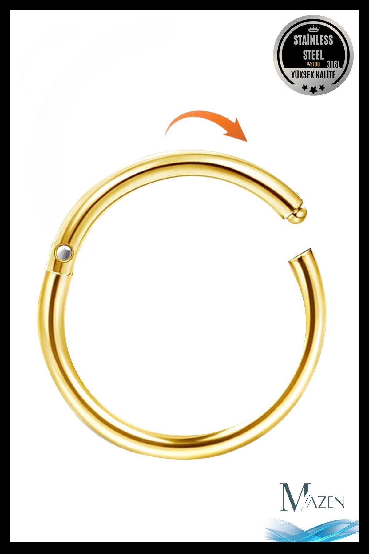 Tam Halka Piercing | 316l Cerrahi Çelik | Kararmaz | Tragus Helix Kıkırdak | Gold | Beden Seçenekli