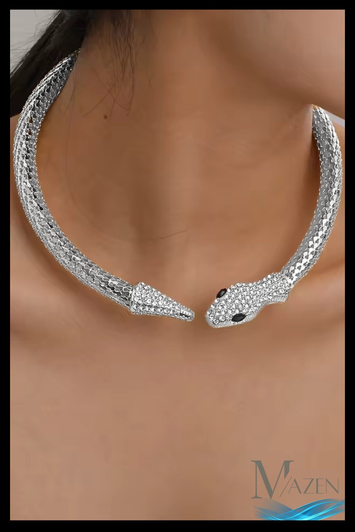 Taş Detaylı Yılan Figürlü Choker Kolye | Işıltılı Özel Tasarım | Kadın Aksesuar | Tamamlayıcı Ürün